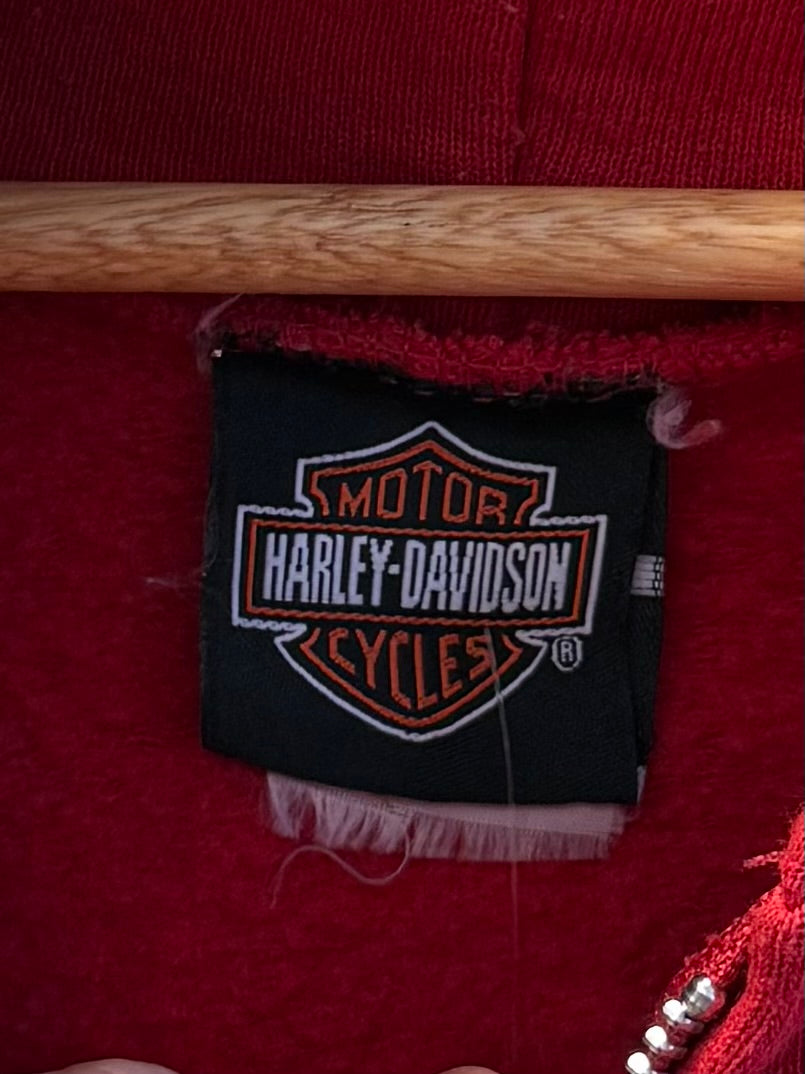 Vintage Harley Davidson Red Zip-Up Hoodie Sweatshirt- XL