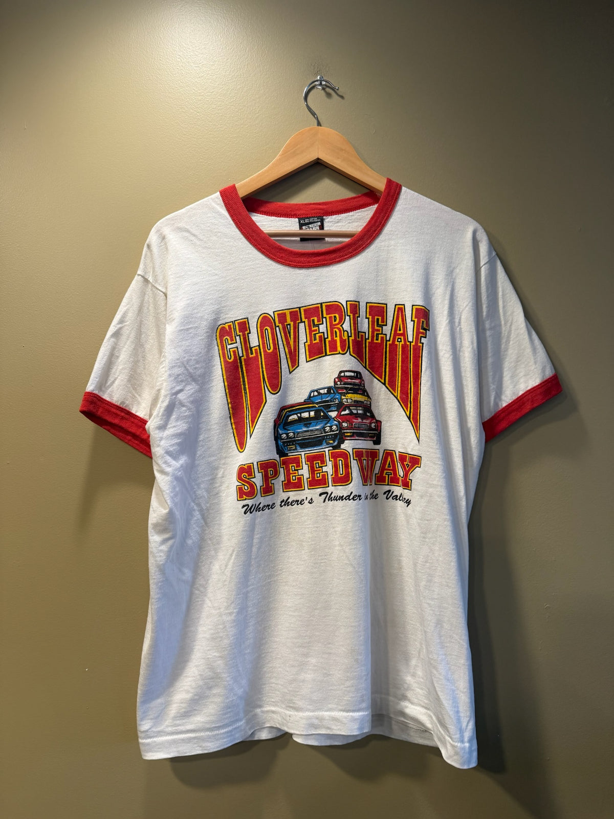 Vintage Cloverleaf Speedway Retro Ringer Tee T-Shirt - XL