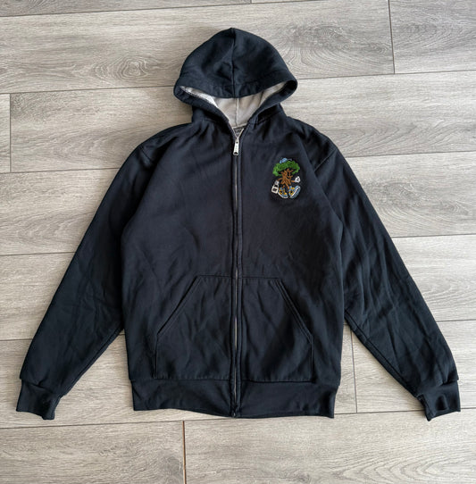 The Thrifting Tree Embroidered Waffle-Lined Black Hoodie Sweatshirt- L