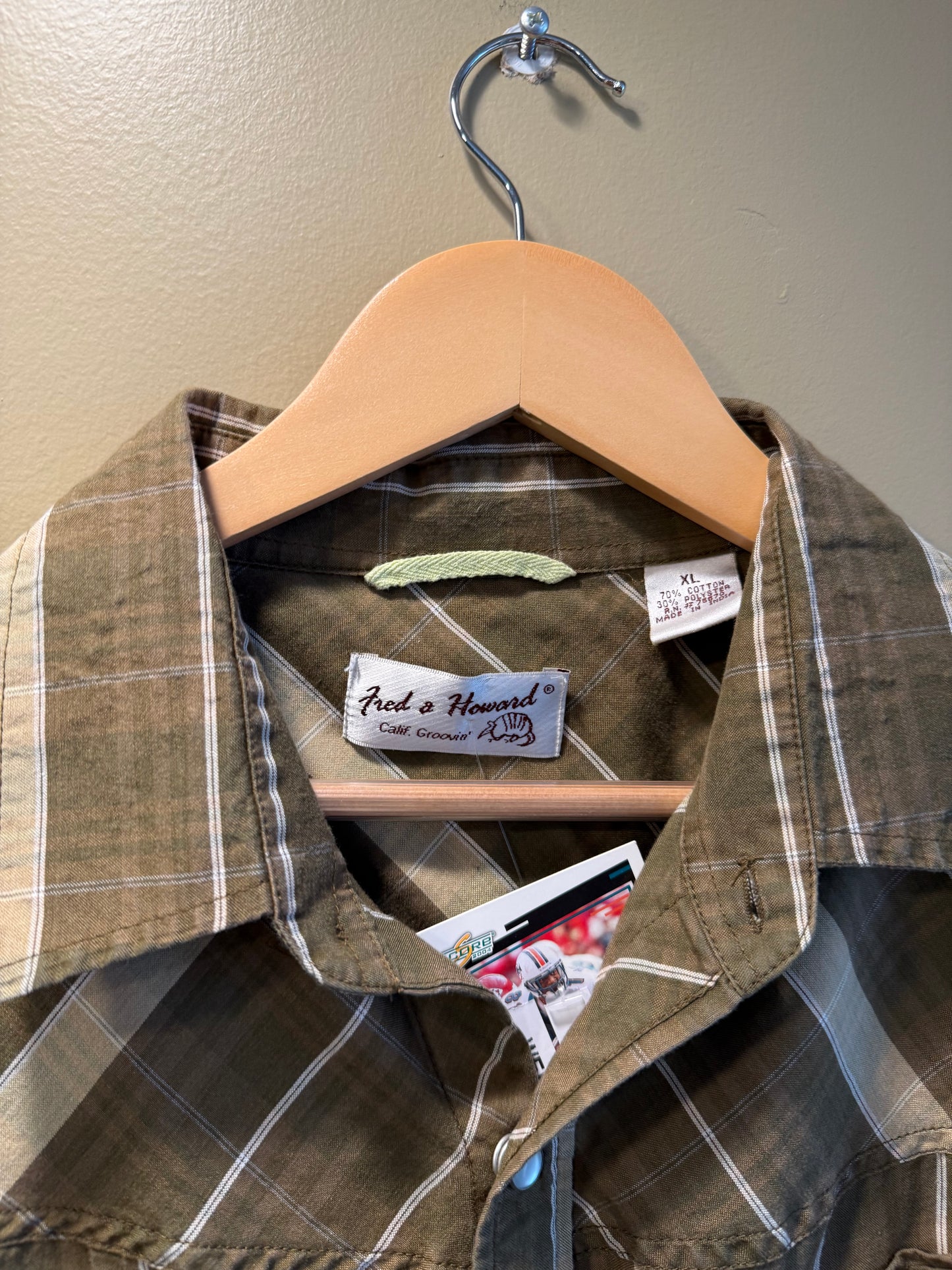 Vintage Fred & Howard Green Checkered Pearl Snap Shirt- XL