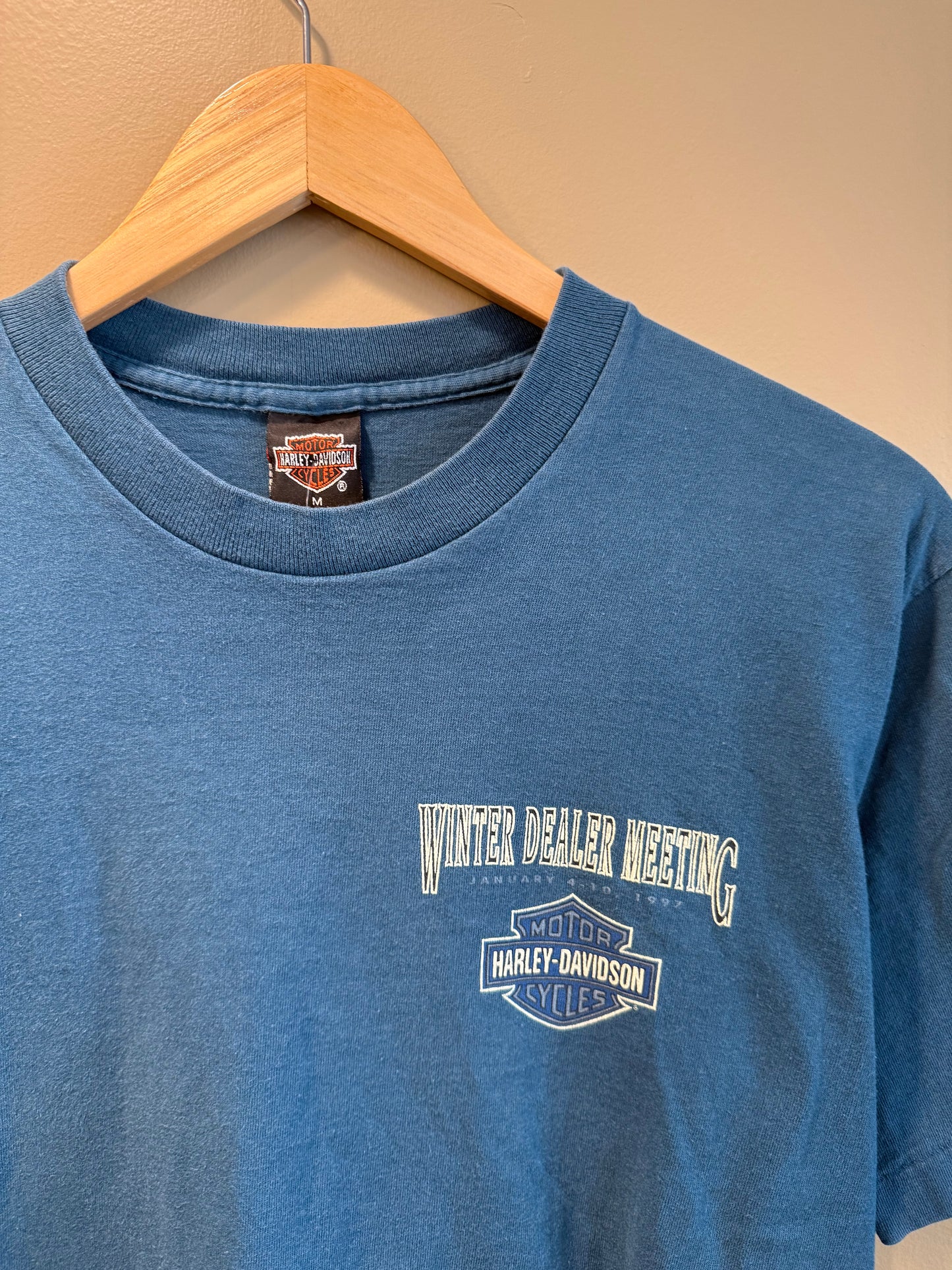 Vintage Harley Davidson Blue Winter Dealer Meeting T-Shirt- M