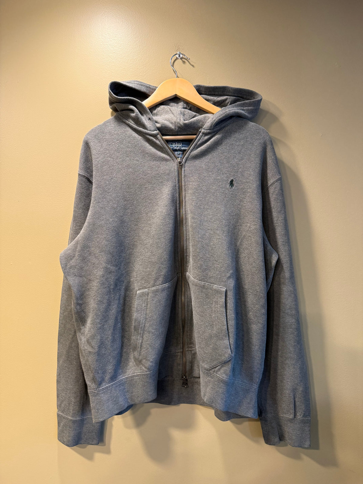 Vintage Polo Ralph Lauren Gray Knit Zip-Up Hoodie Sweatshirt- XL