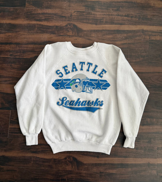 Vintage ‘80s Seattle Seahawks NFL White Crewneck Sweatshirt- M