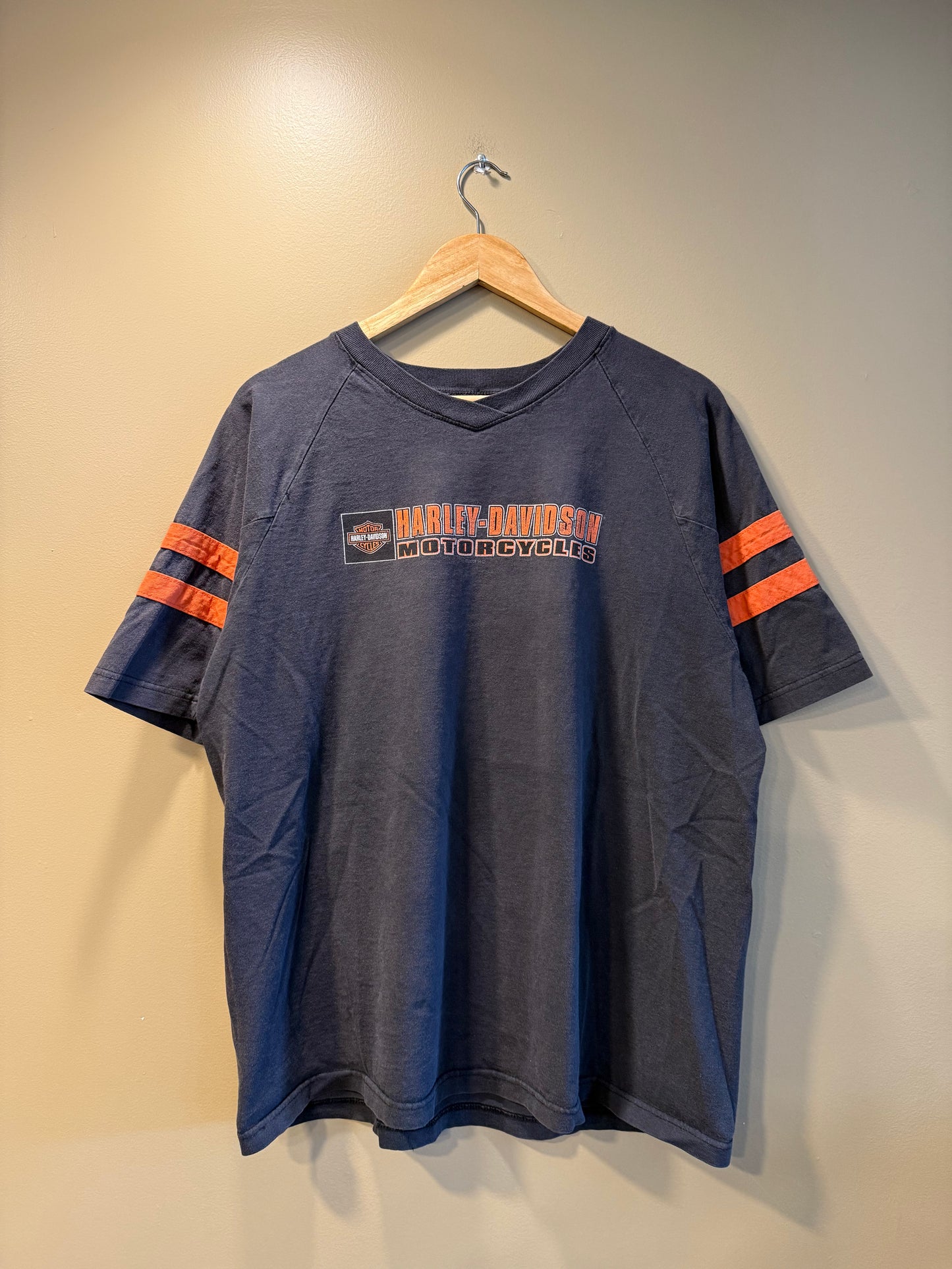 Vintage Harley Davidson Motorcycles Black V-Neck Jersey T-Shirt- L