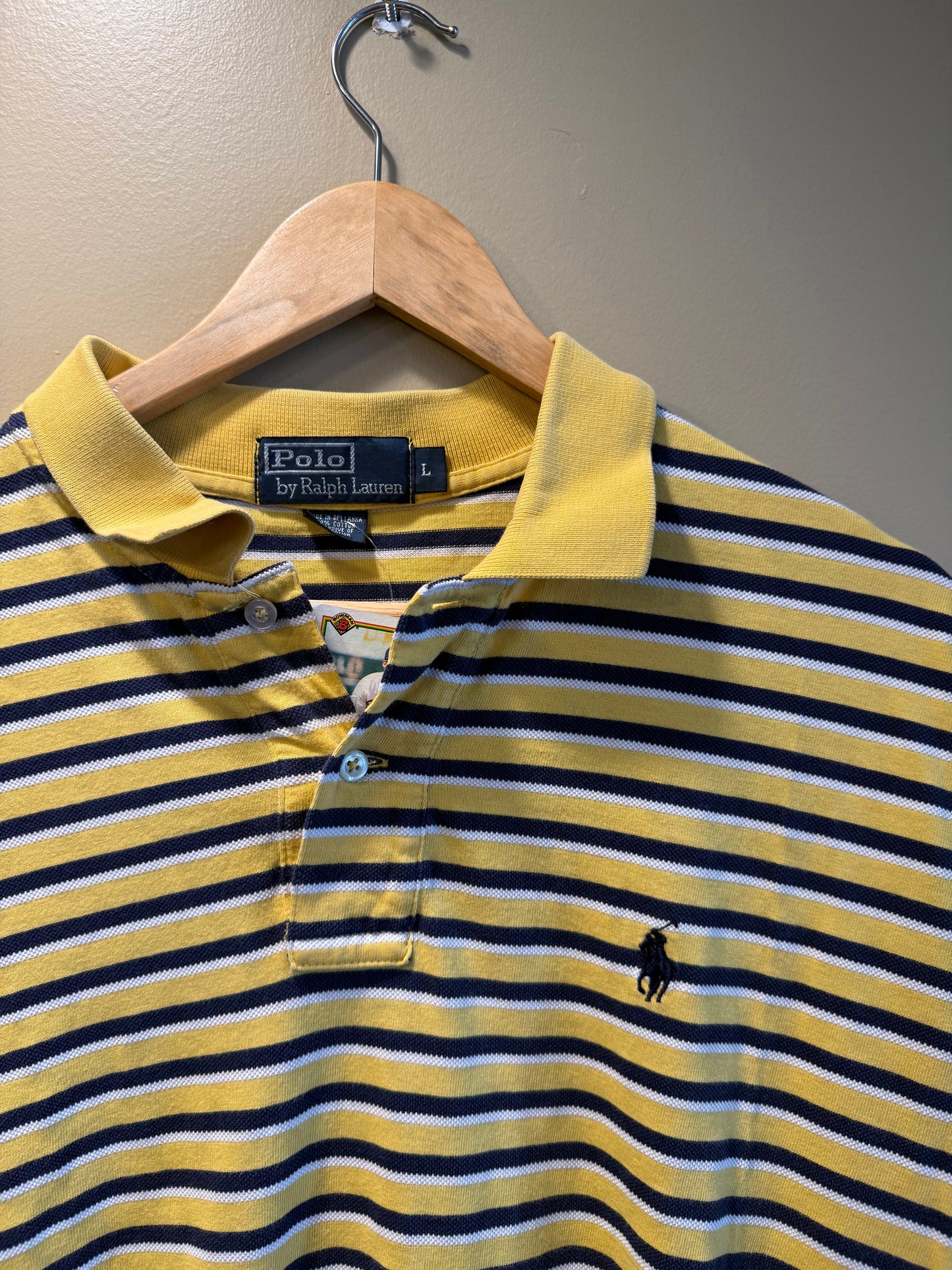 Vintage Polo Ralph Lauren Yellow Striped Polo Shirt- L