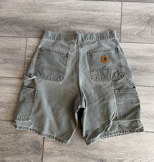 Vintage Carhartt Faded Green Carpenter Cotton Canvas Shorts- 28