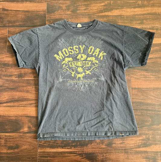 Vintage Mossy Oak Y2K Camouflage Print Black T-Shirt- M