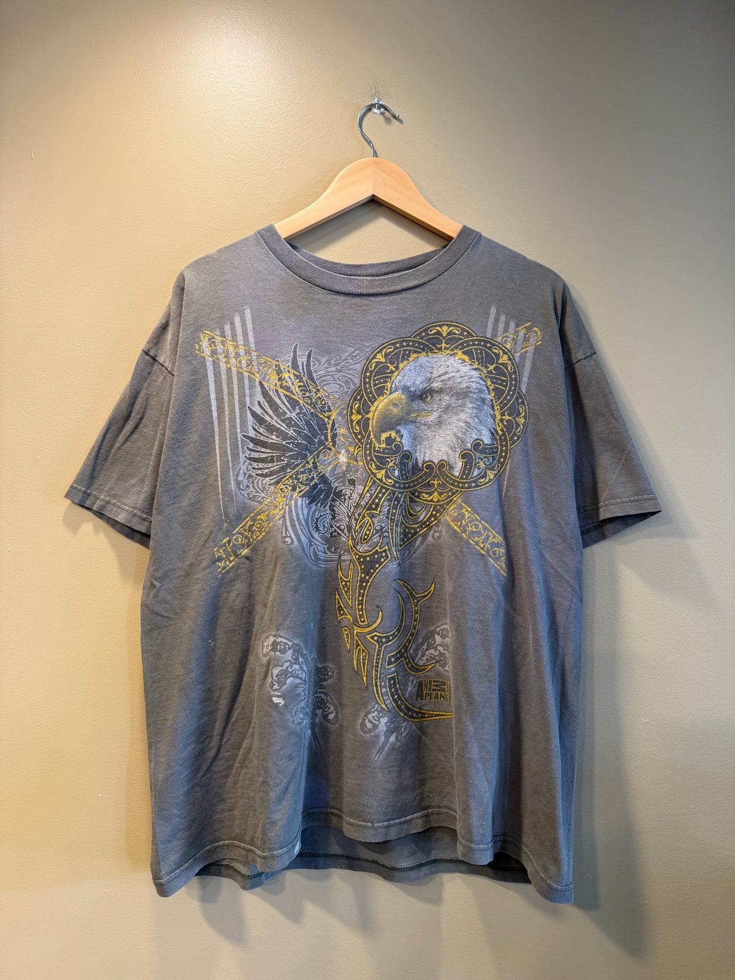 Vintage Bald Eagle Tribal Gray T-Shirt- XL