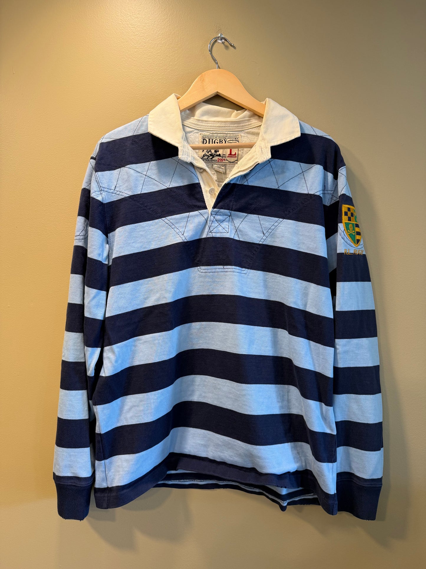 Vintage Rugby Brand Polo Ralph Lauren Blue Striped Rugby Shirt- L