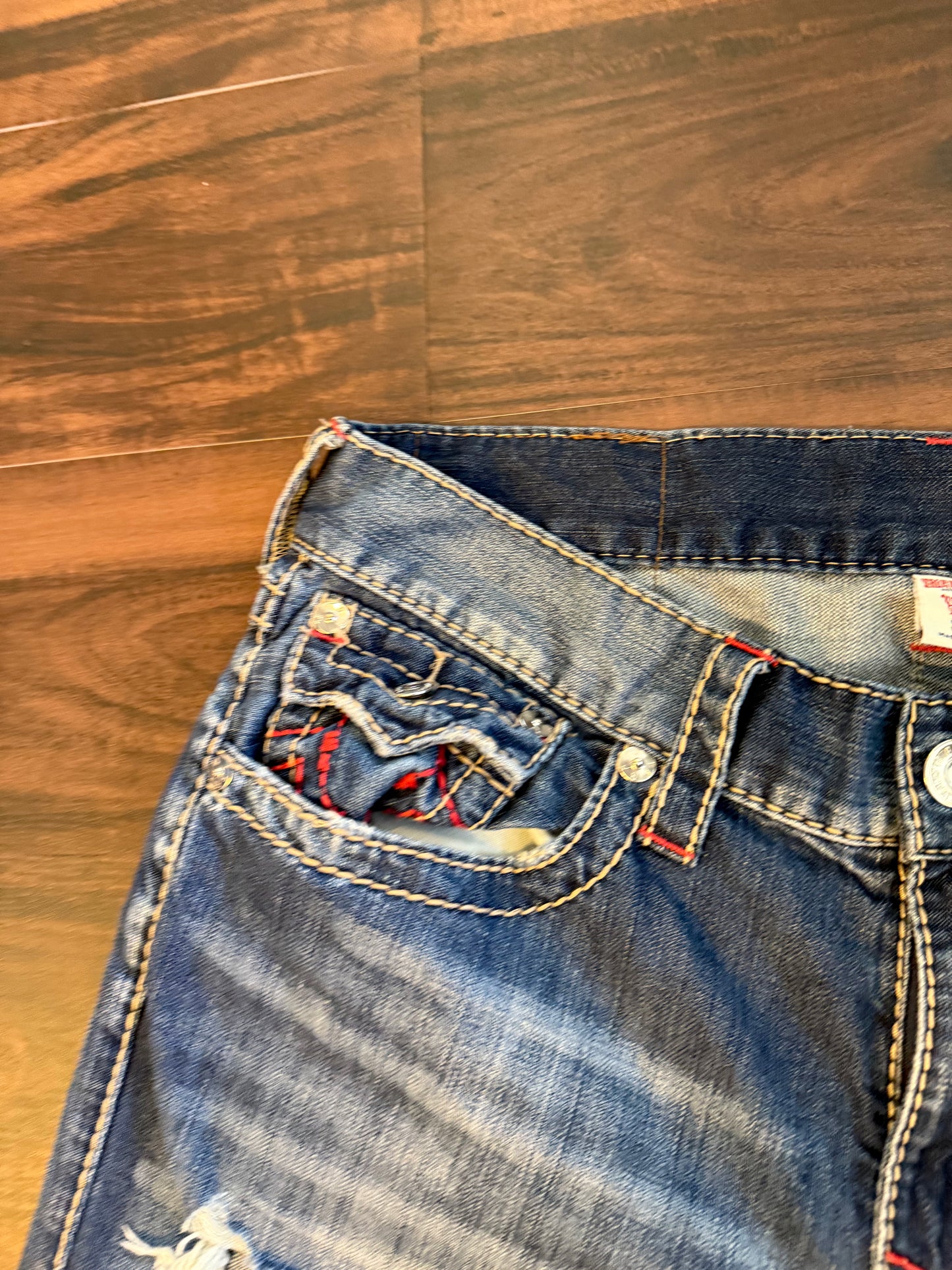Vintage True Religion Red Lined Distressed Denim Jeans- 34x32