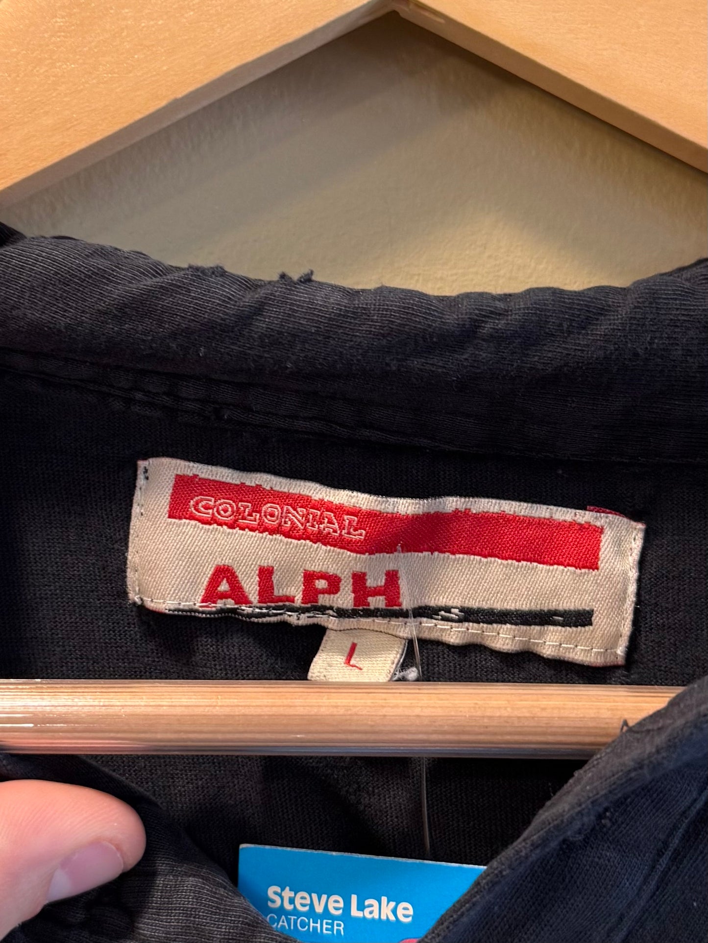 Vintage Colonial Alph Black Collared Long Sleeve Polo Shirt- L