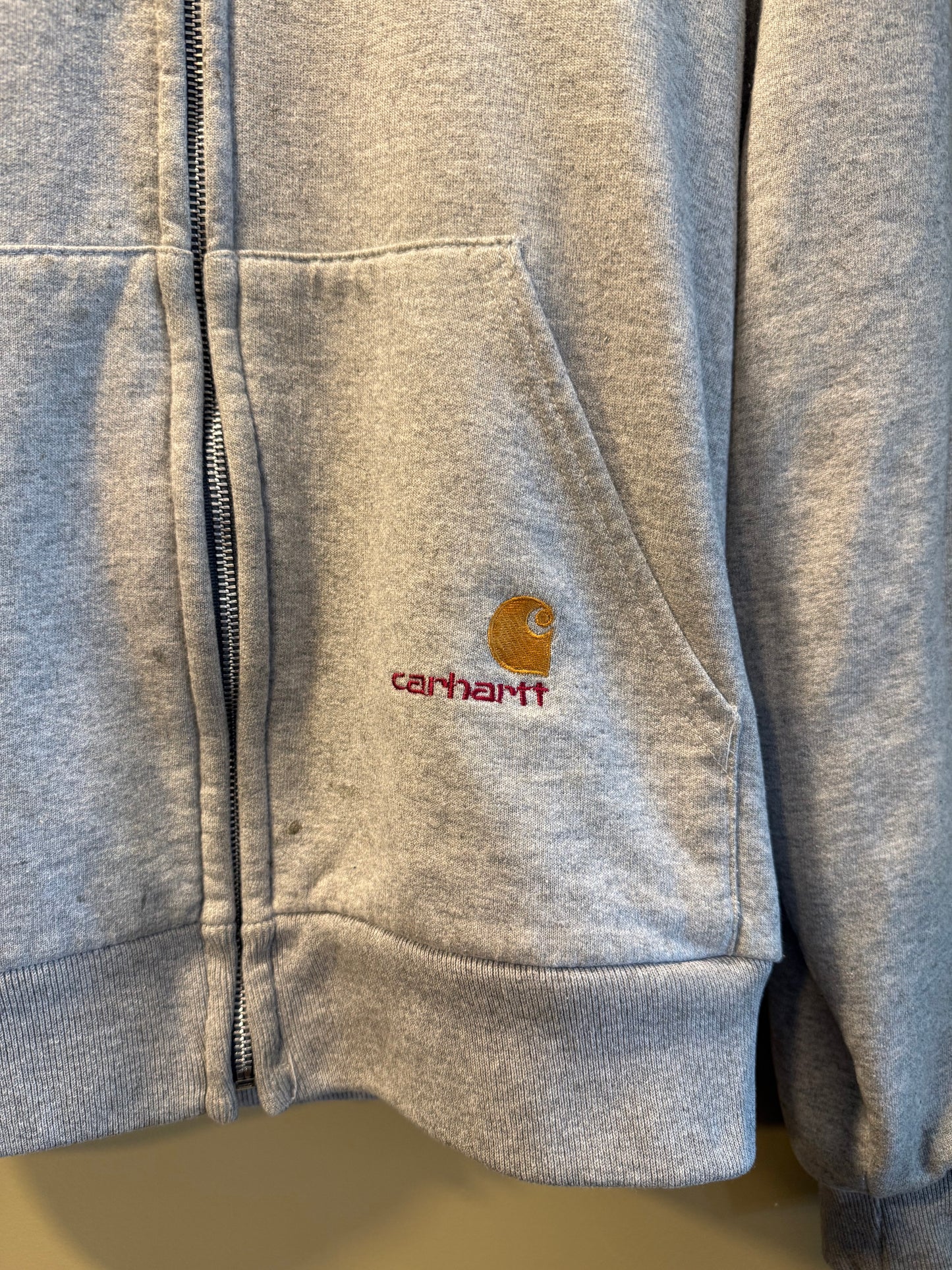 Vintage Carhartt Gray Thermal-Lined Zip-Up Hoodie Sweatshirt- M