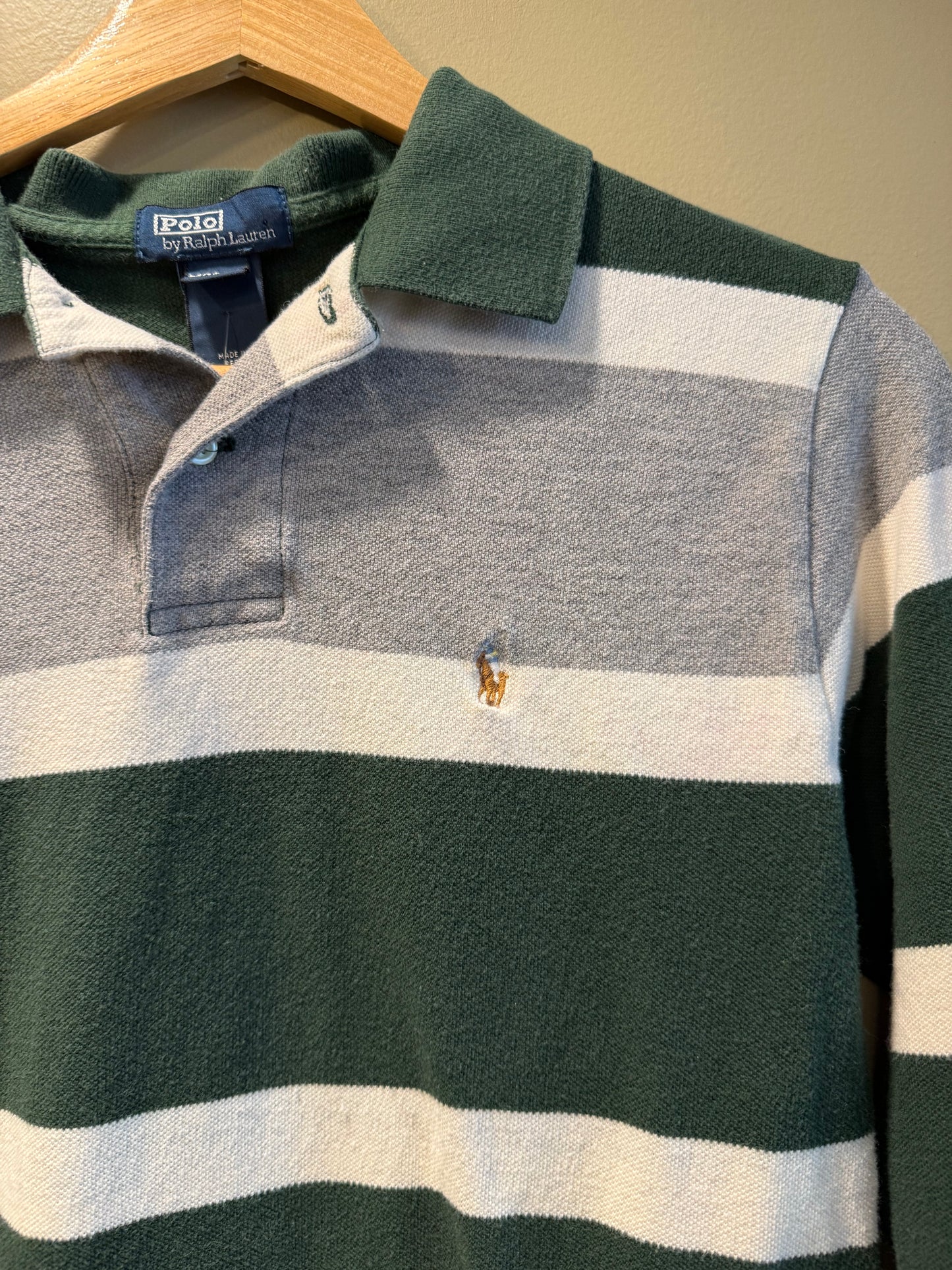Vintage Polo Ralph Lauren Green Striped Rugby Shirt- S