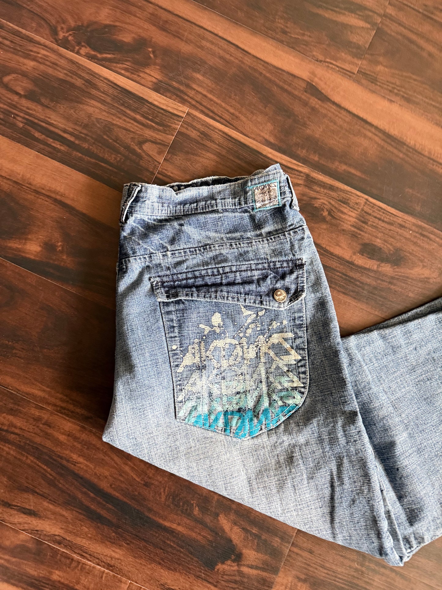 Vintage Y2K Akademiks Light Wash Graphic Pocket Denim Jeans- 38x34