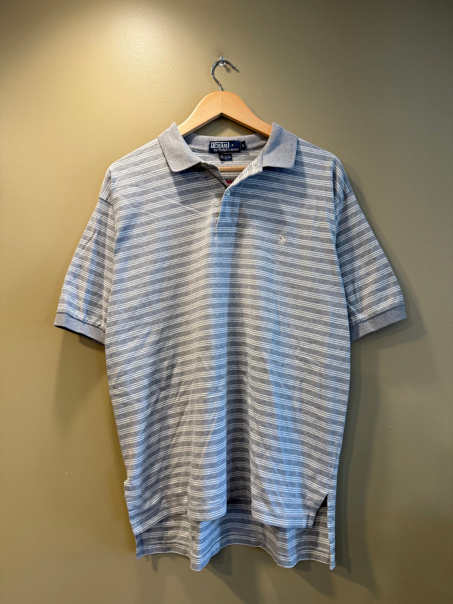 Vintage Polo Ralph Lauren Gray Striped Polo Shirt- L/XL