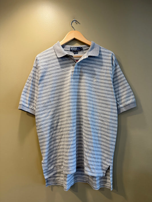 Vintage Polo Ralph Lauren Gray Striped Polo Shirt- L/XL