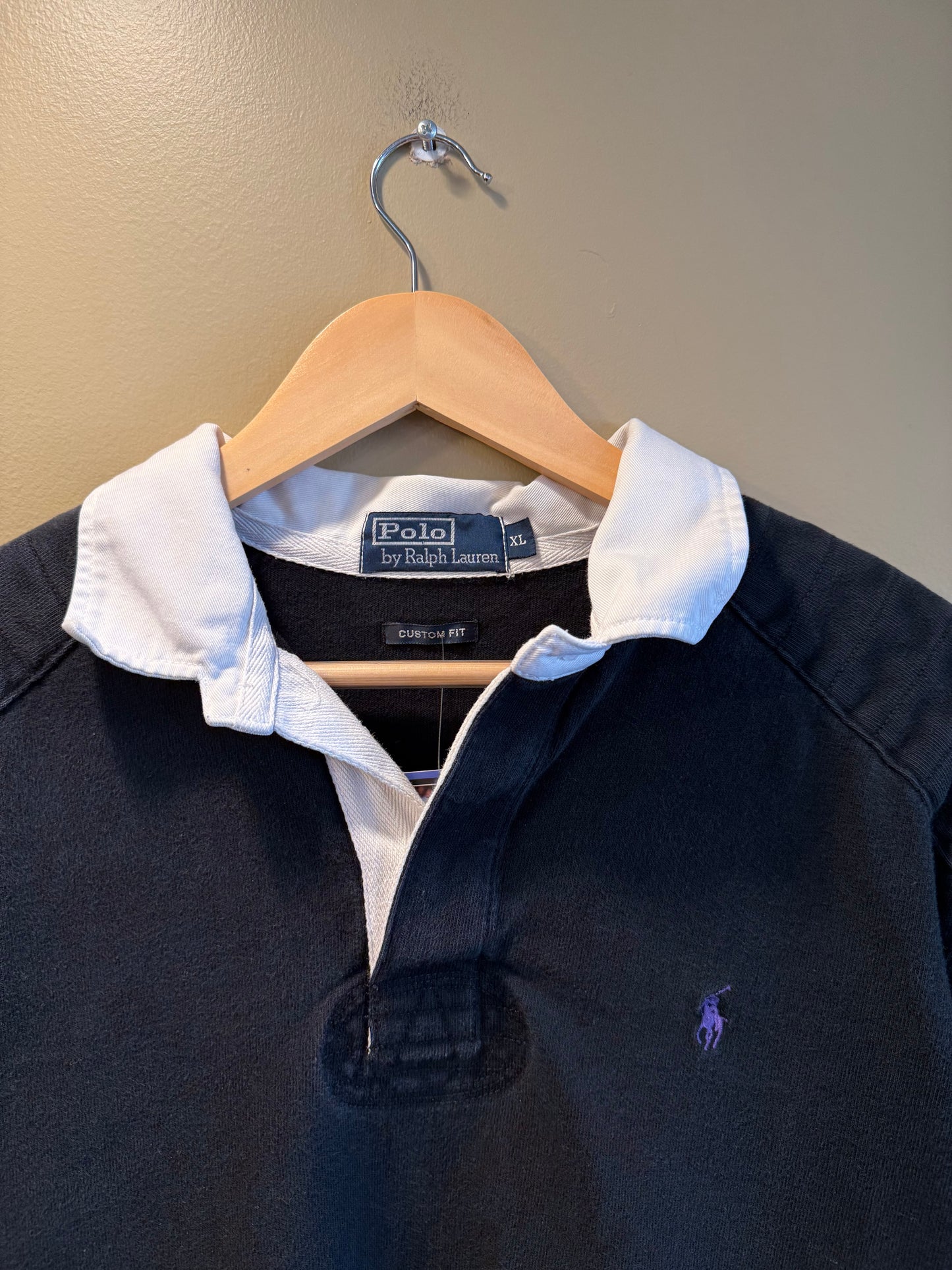 Vintage Polo Ralph Lauren Black & Purple Rugby Shirt- XL
