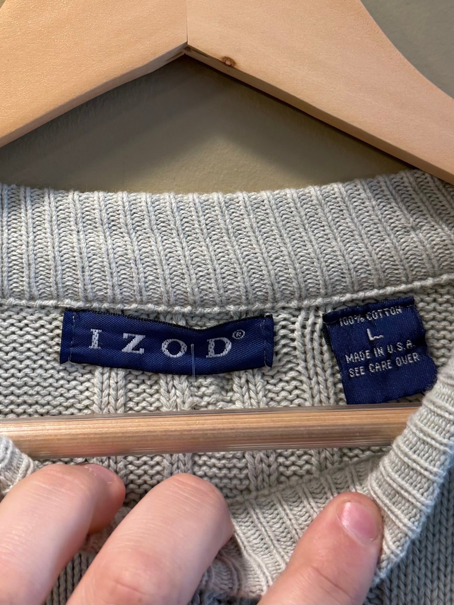 Vintage Izod White Cotton Cable Knit Sweater- L/XL