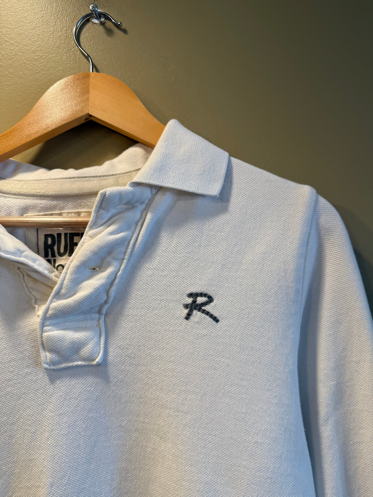 Vintage Ruehl White Collared Long Sleeve Polo Shirt- S