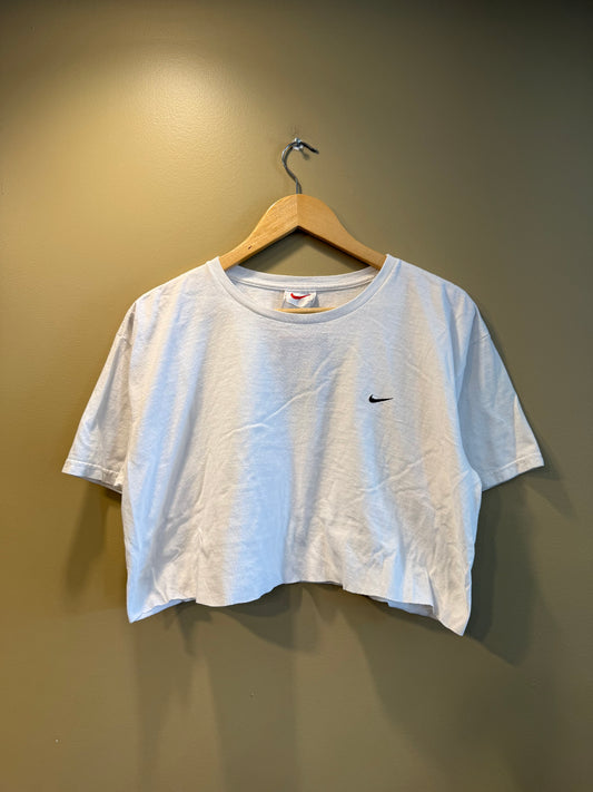 Vintage Nike Cropped White Swoosh T-Shirt- L