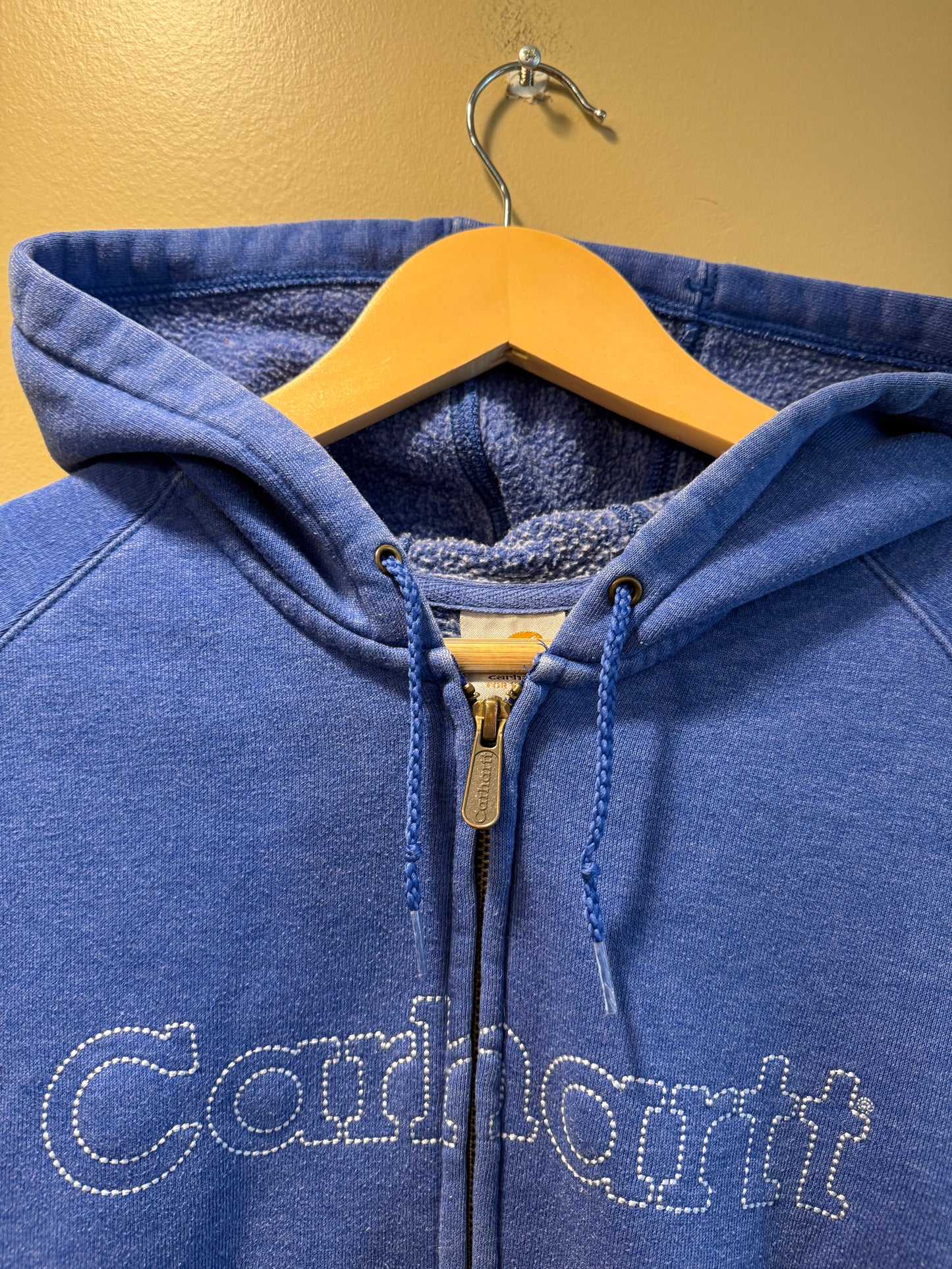 Vintage Carhartt For Women Blue Zip-Up Hoodie Sweatshirt- L