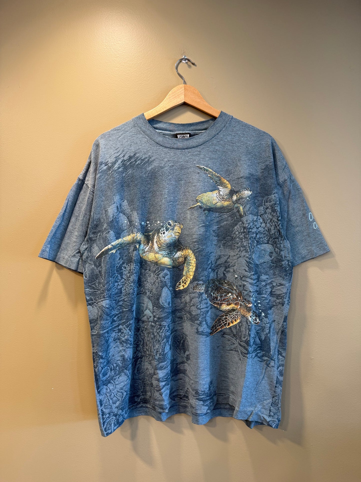 Vintage Sea Turtles All Over Print T-Shirt- XL