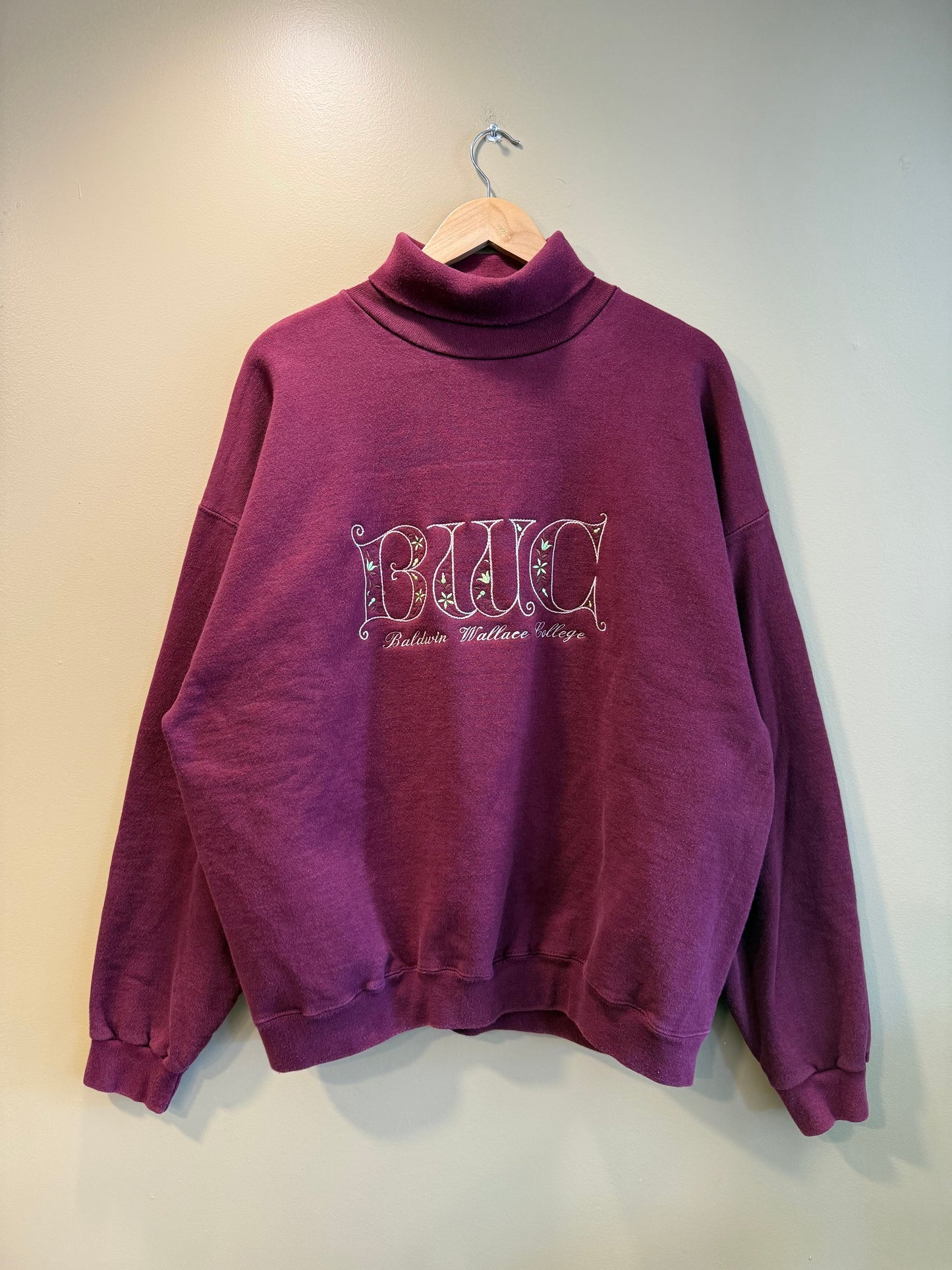 Vintage Baldwin Wallace College Maroon Turtleneck Sweatshirt- XL