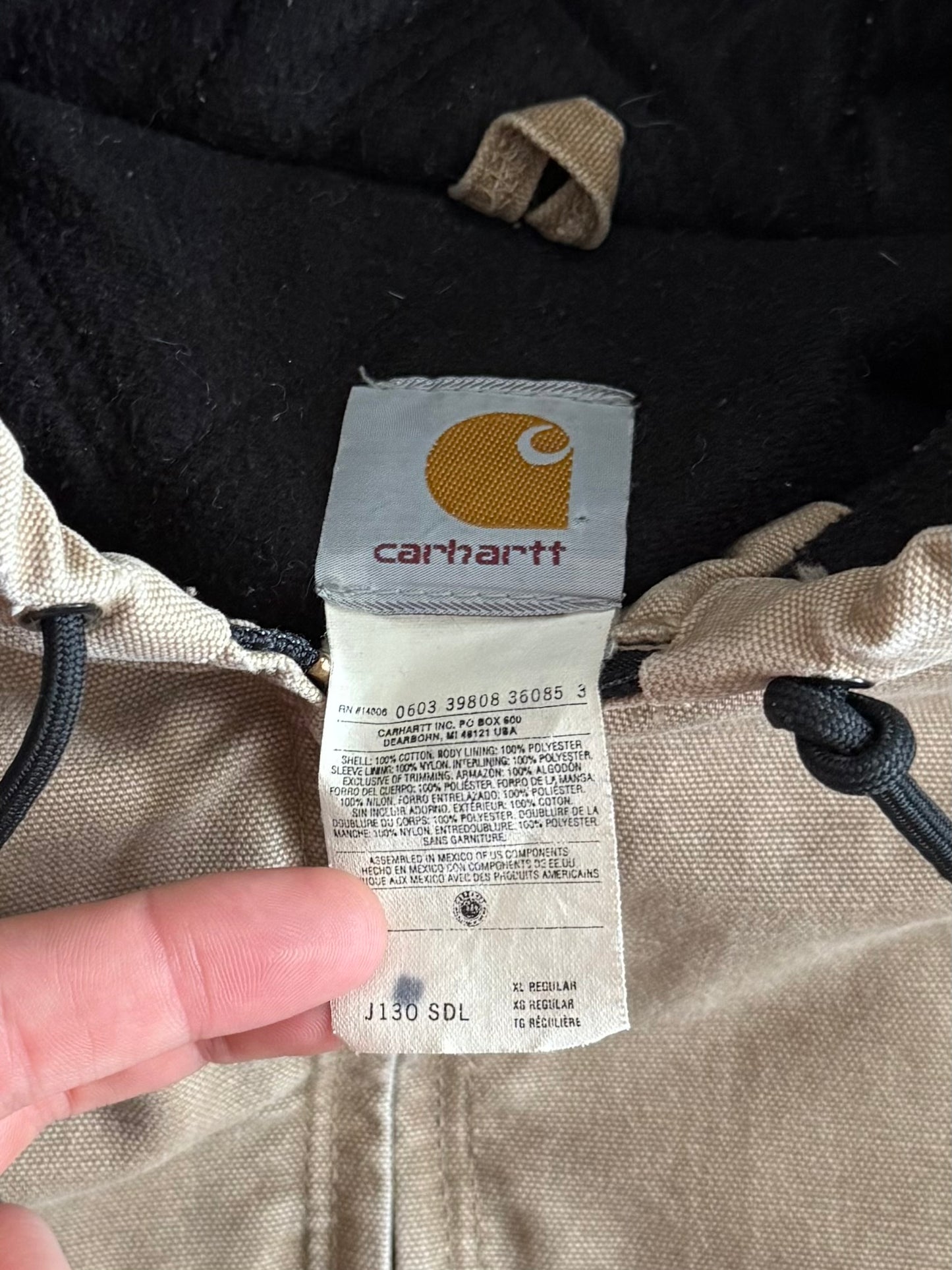 Vintage Carhartt J130 SDL Hooded Tan Canvas Jacket- XL