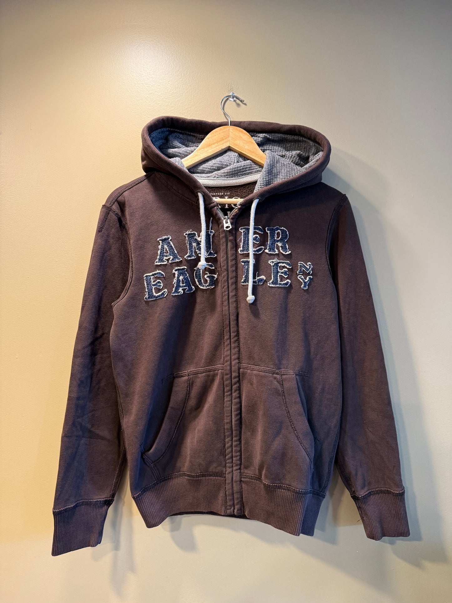 Vintage American Eagle Brown Zip-Up Hoodie Sweatshirt- S