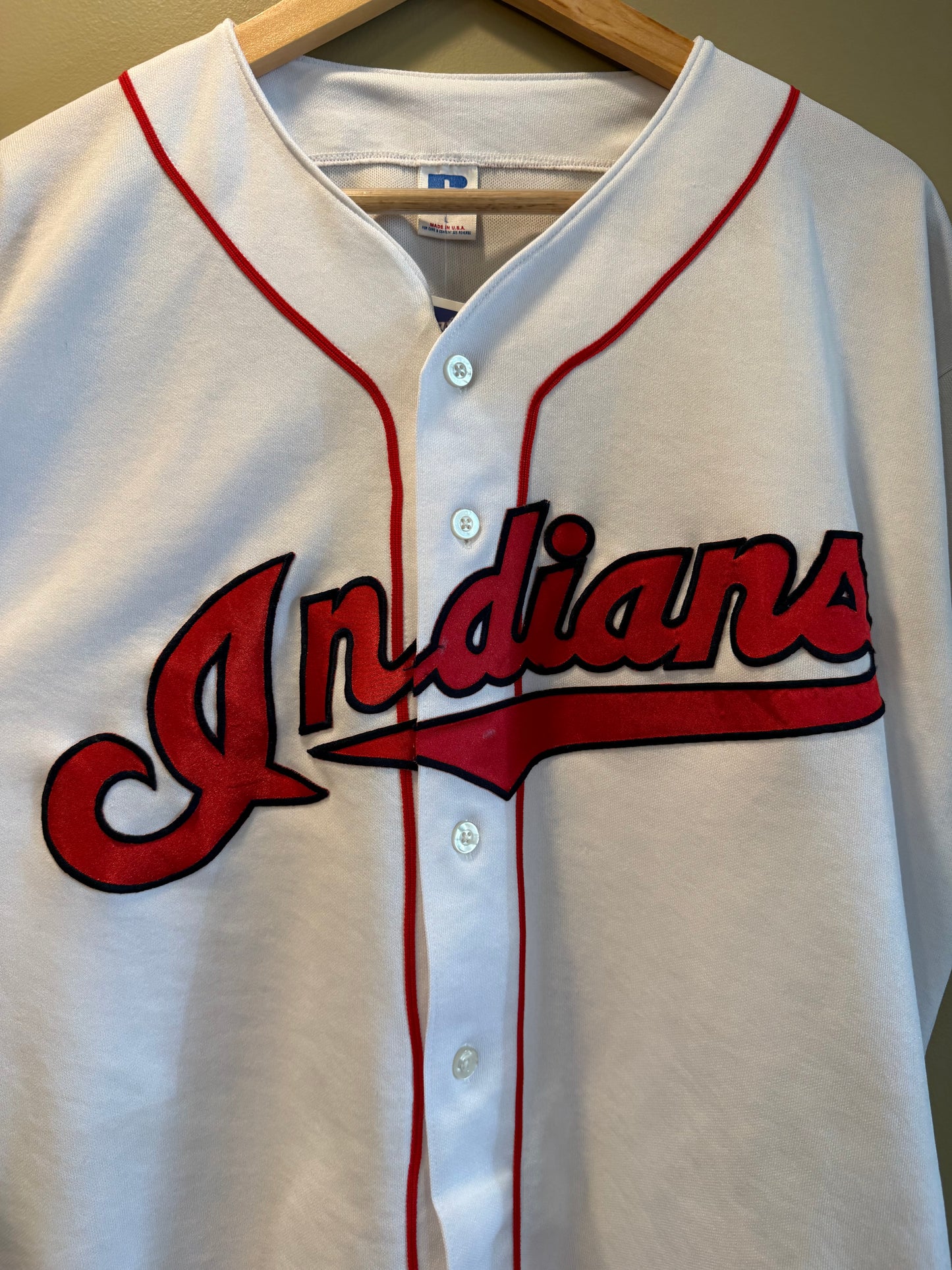 Vintage Cleveland Indians White Russell Athletic Baseball Jersey- L
