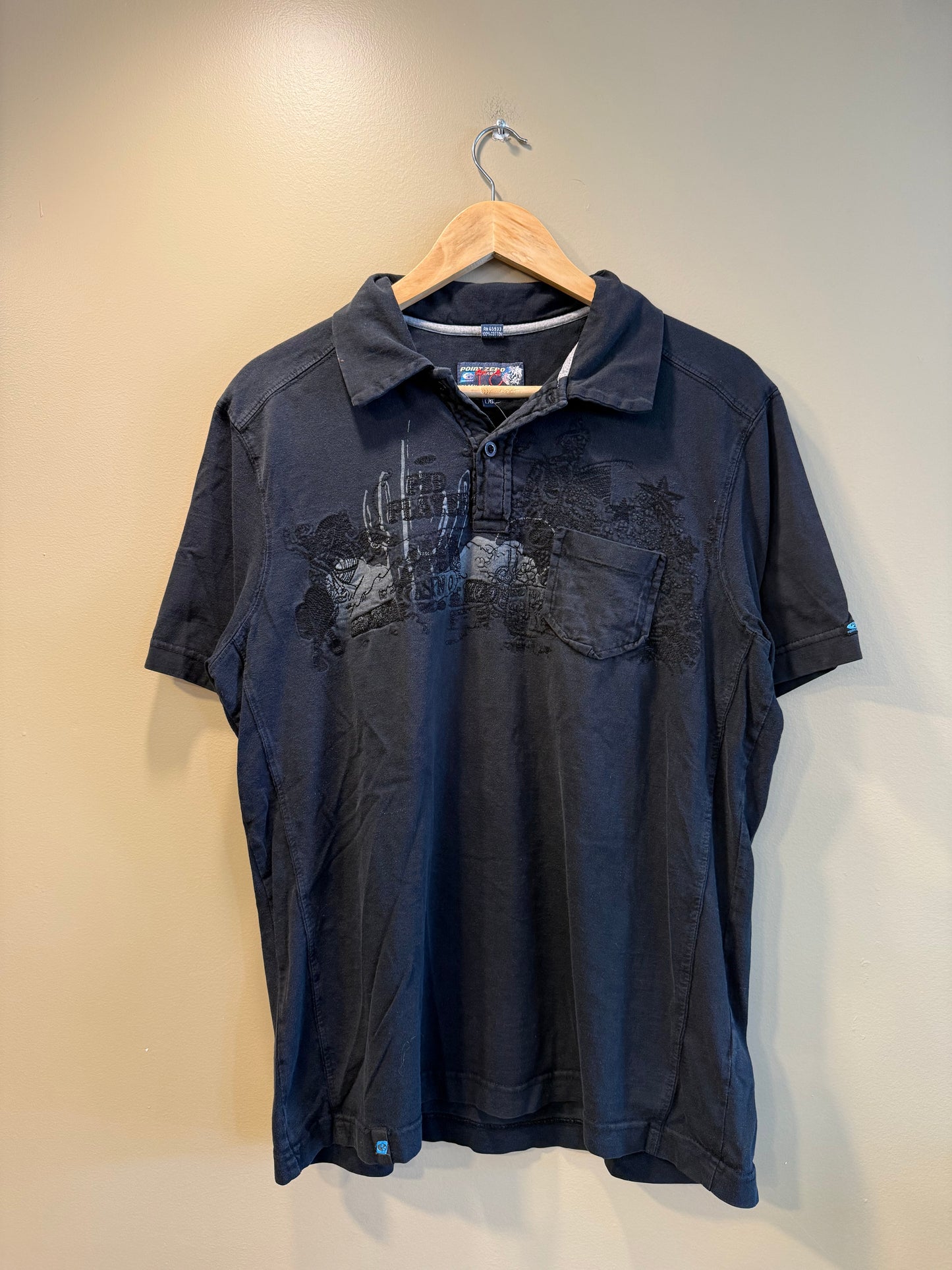 Vintage Point Zero Western Embroidered Black Polo Shirt- L