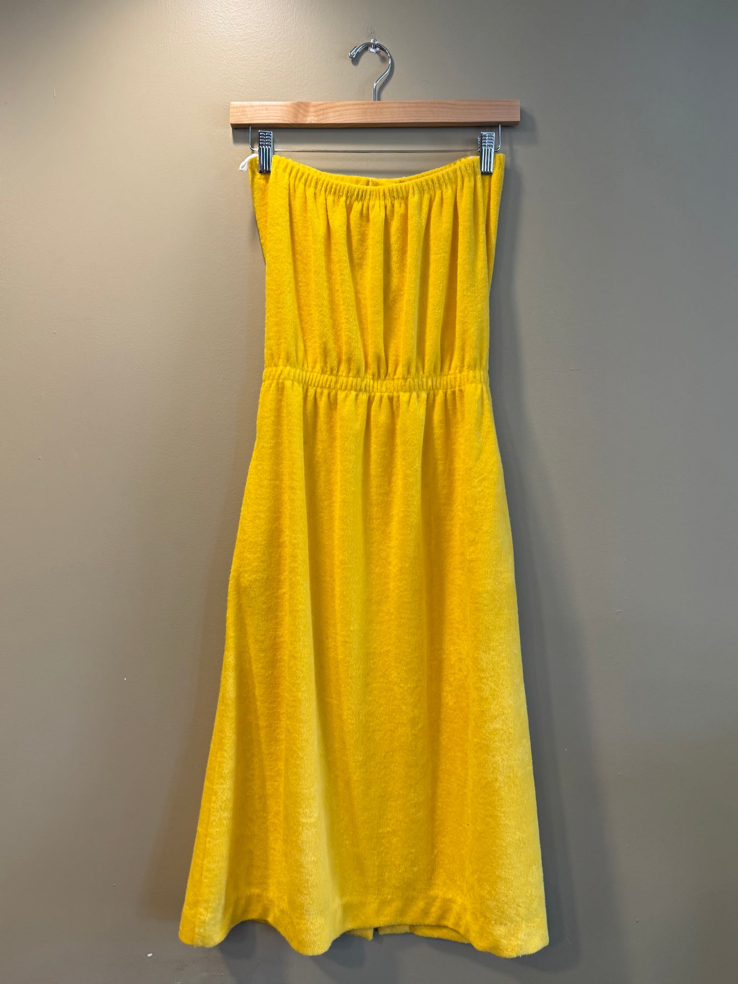 Vintage 70s Action Scene Yellow Towel Dress- S