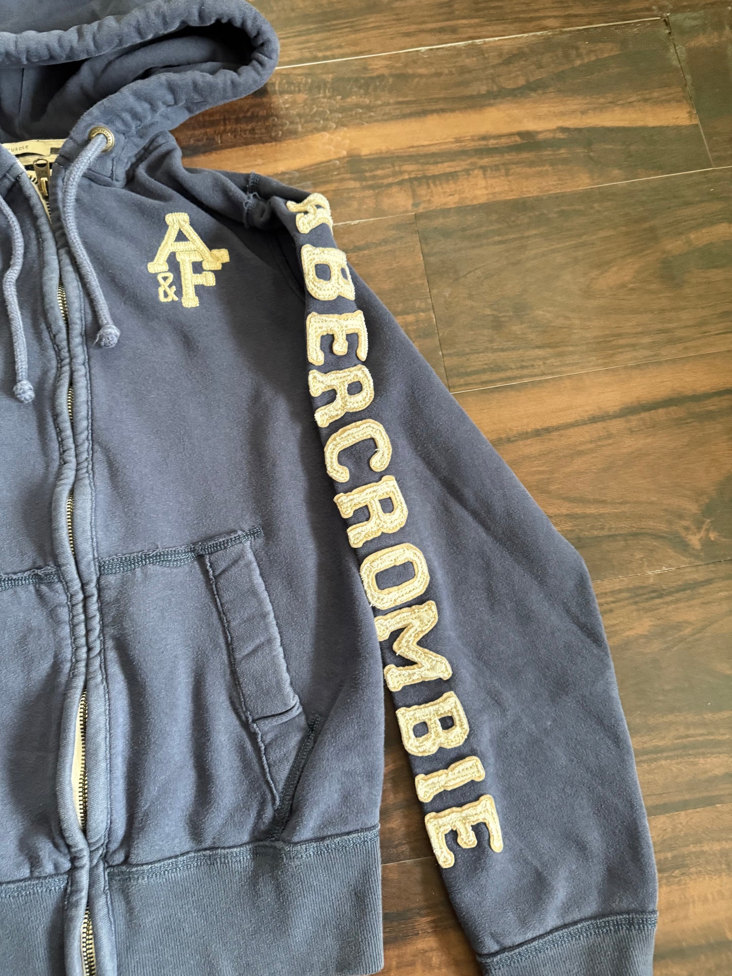 Vintage Y2K Abercrombie & Fitch Zip-Up Blue Hoodie Sweatshirt- S