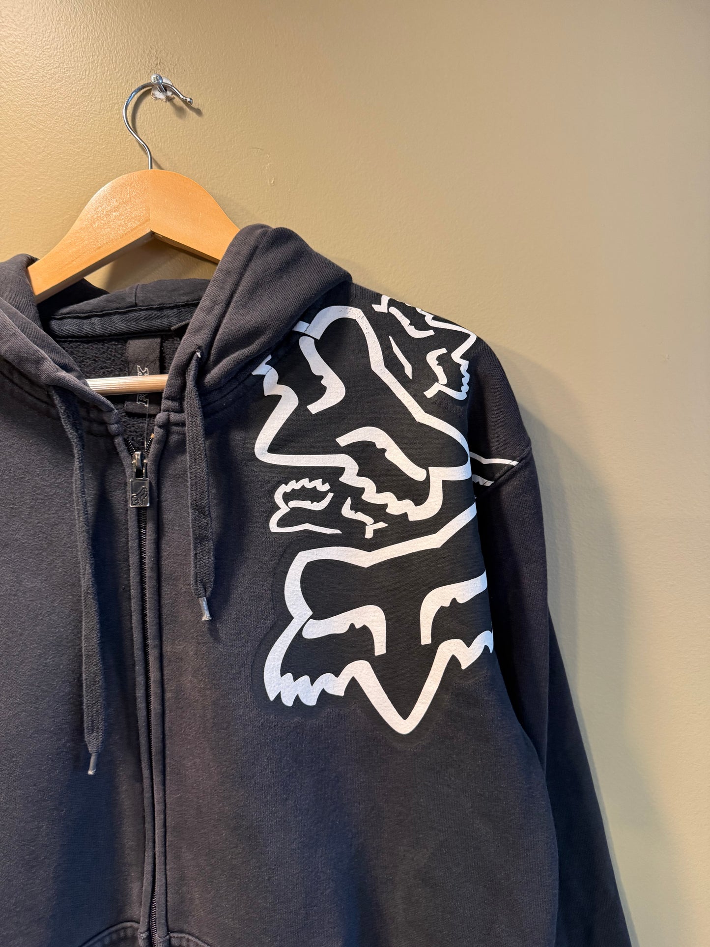 Vintage Fox Racing Black Zip-Up Hoodie Sweatshirt- L