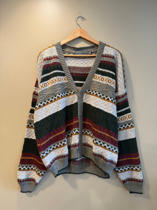 Vintage David Taylor Colorful Knit Cardigan Sweater- L