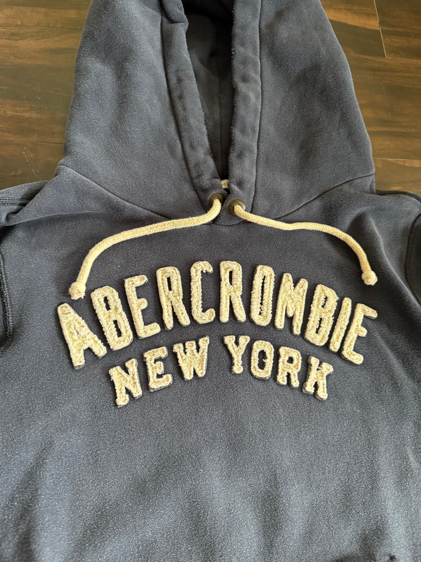 Vintage Abercrombie & Fitch Blue Embossed Hoodie Sweatshirt- L