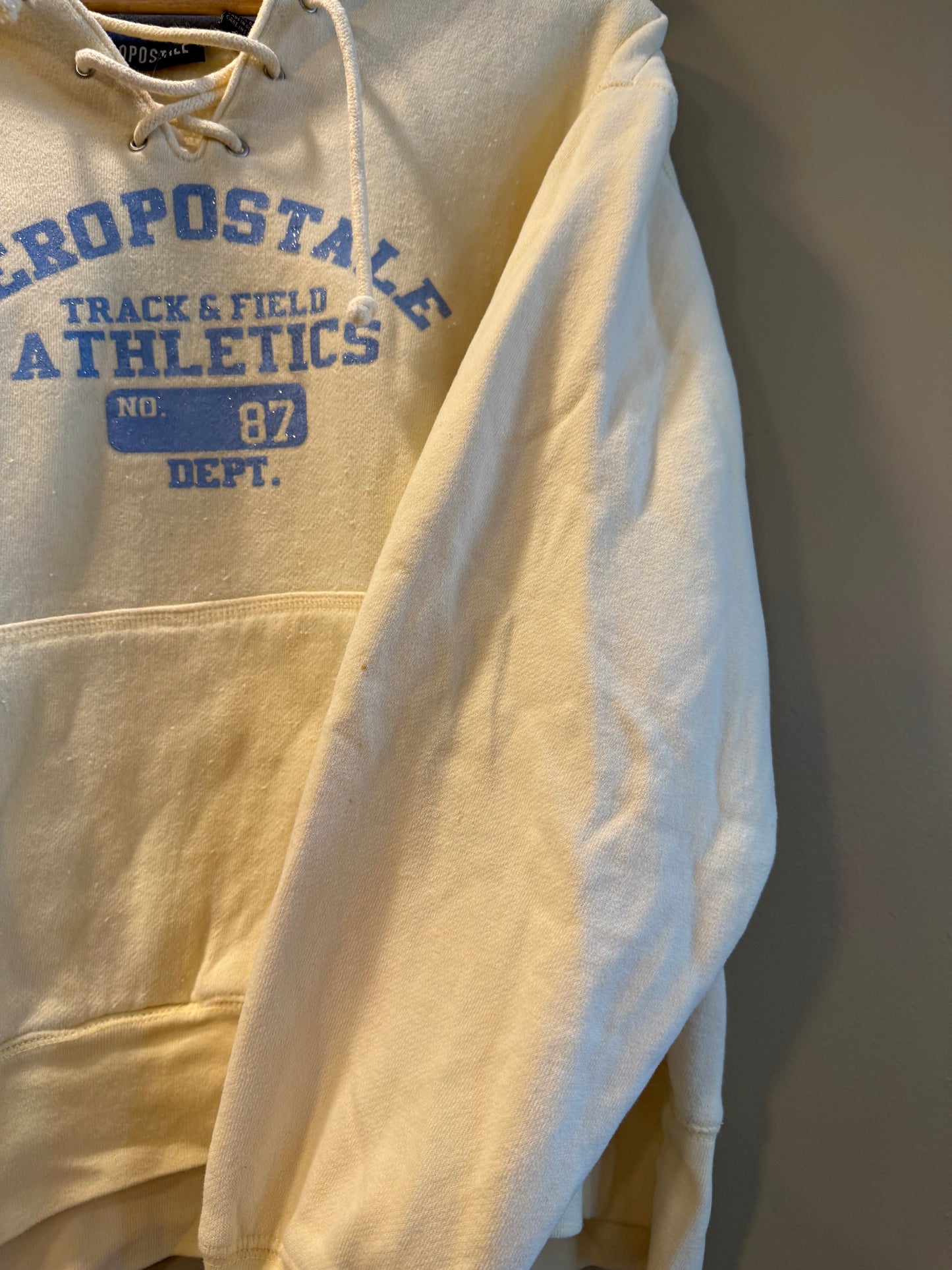 Vintage Aeropostale Butter Yellow & Blue Hoodie Sweatshirt- L