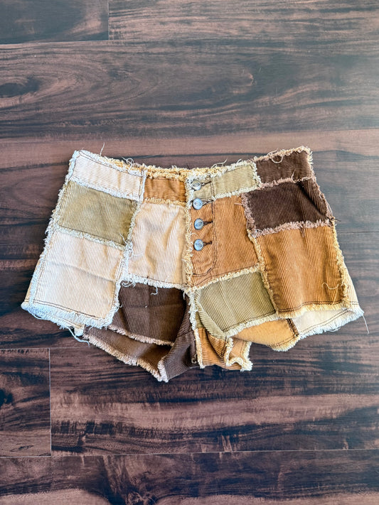 Vintage Y2K Zana Di Women’s Earth Tones Corduroy Patchwork Shorts- 26