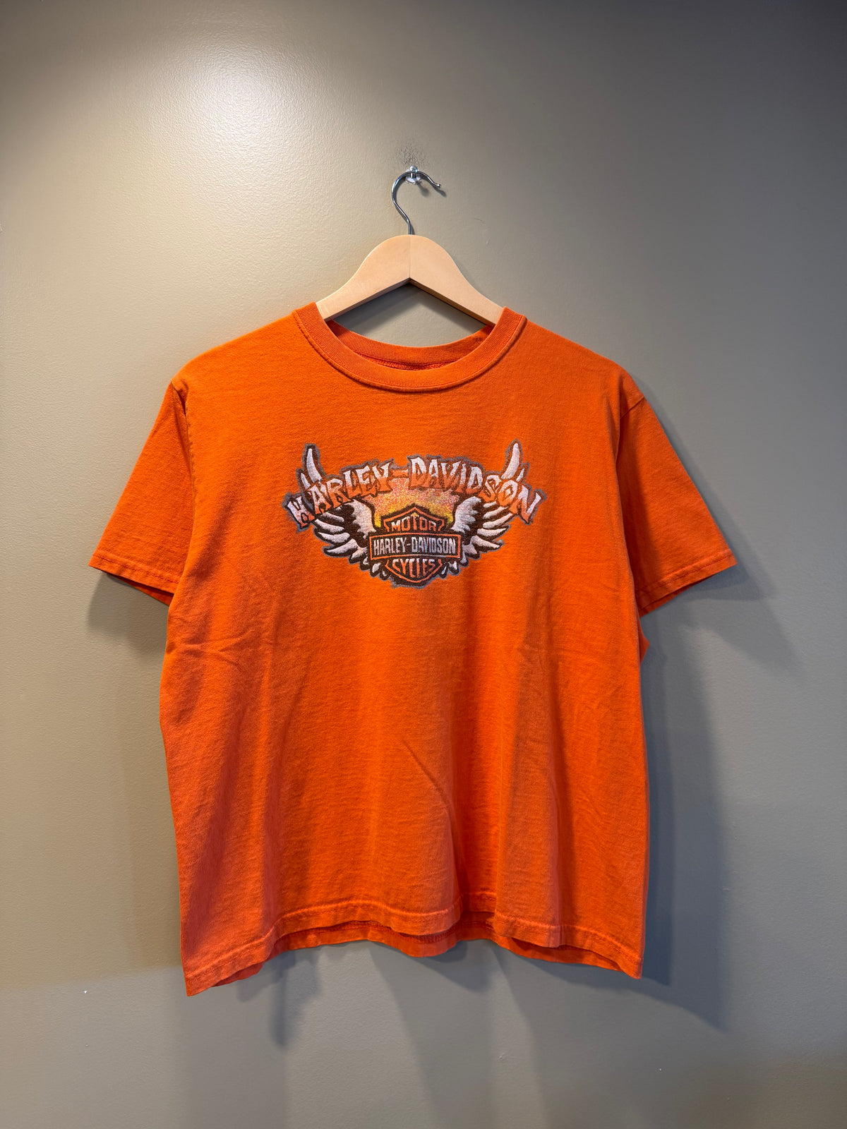 Vintage Harley Davidson Orange Wings Logo T-Shirt- M