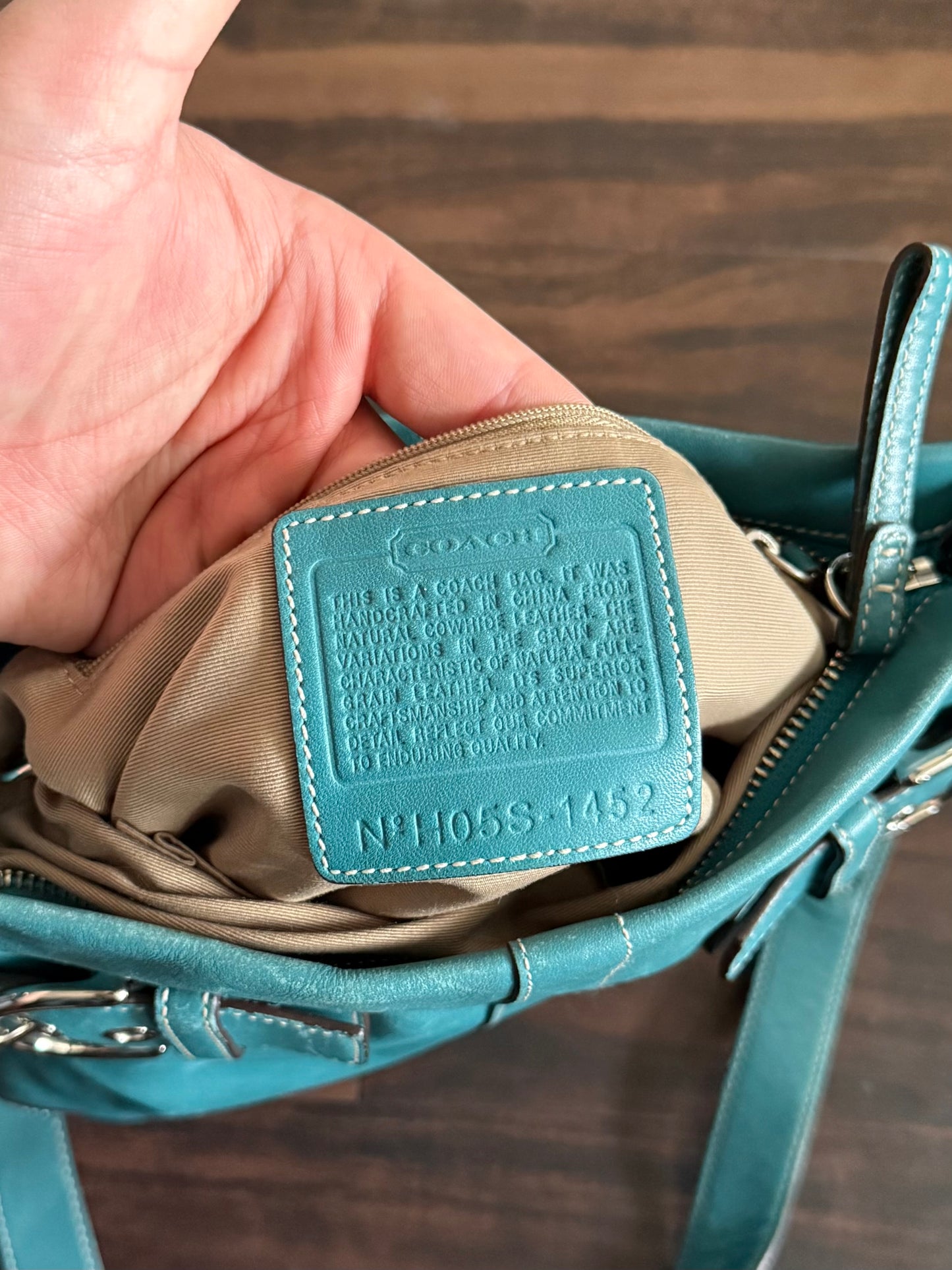 Vintage Authentic Coach Turquoise Leather Hobo Shoulder Bag