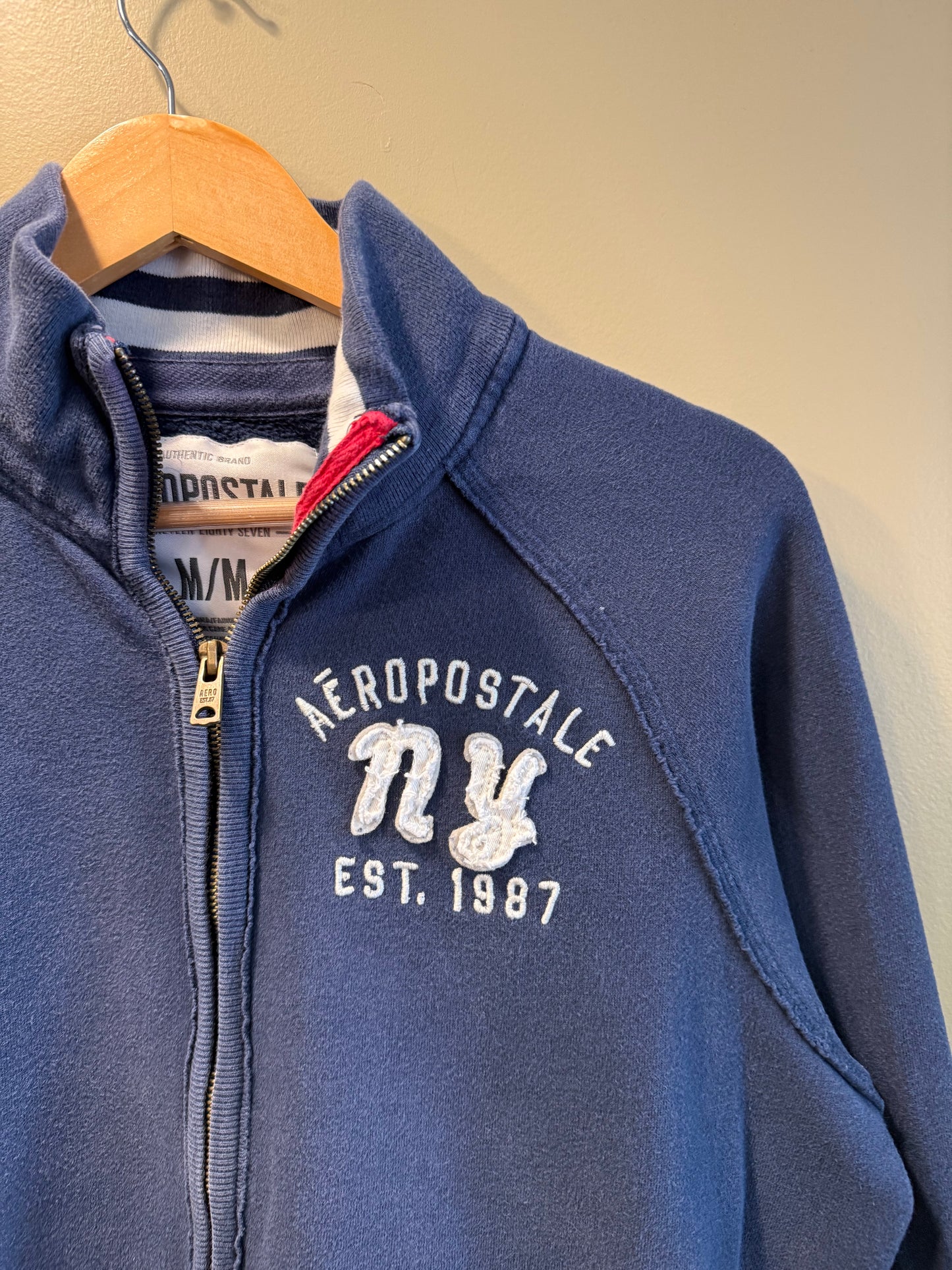 Vintage Aeropostale Navy Blue Embroidered Collared Zip-Up Sweatshirt- M