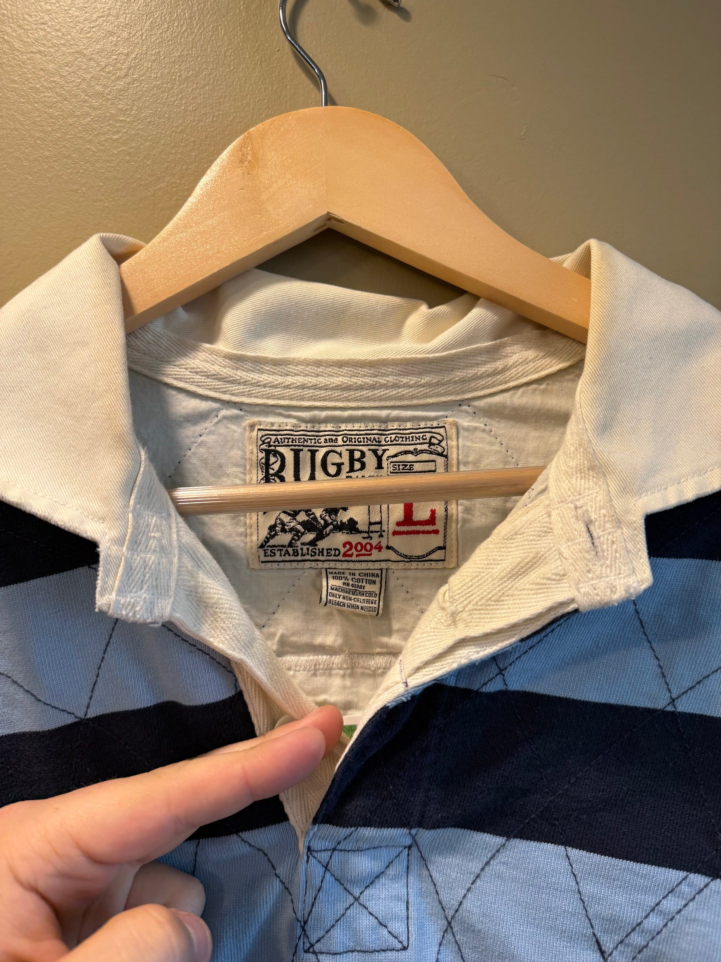 Vintage Rugby Brand Polo Ralph Lauren Blue Striped Rugby Shirt- L