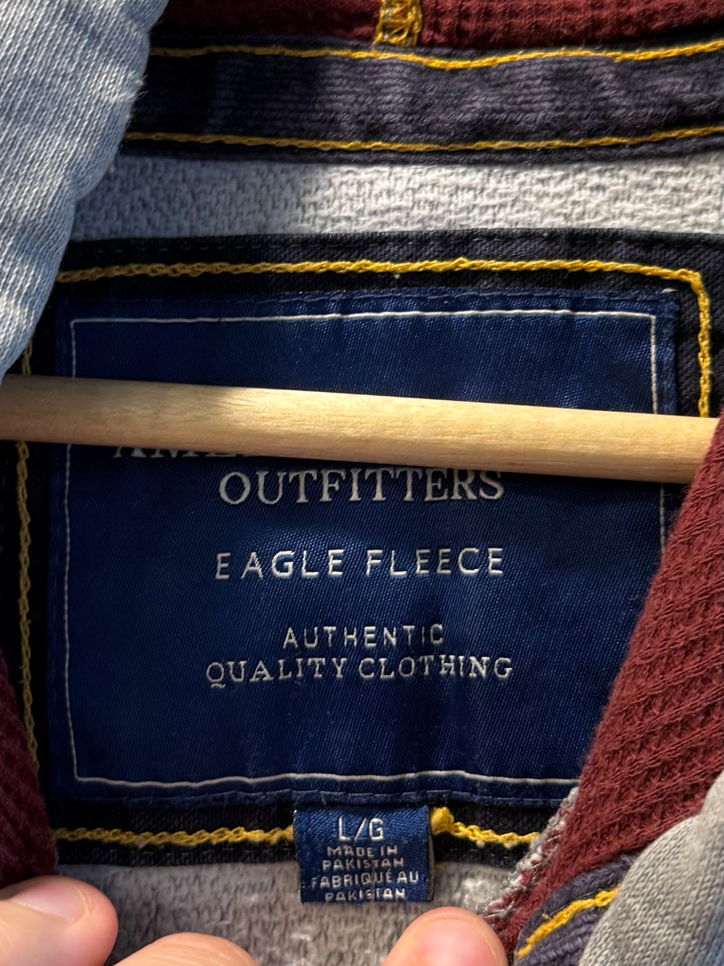 Vintage American Eagle Gray Stitched Heavyweight Hoodie Sweatshirt- L