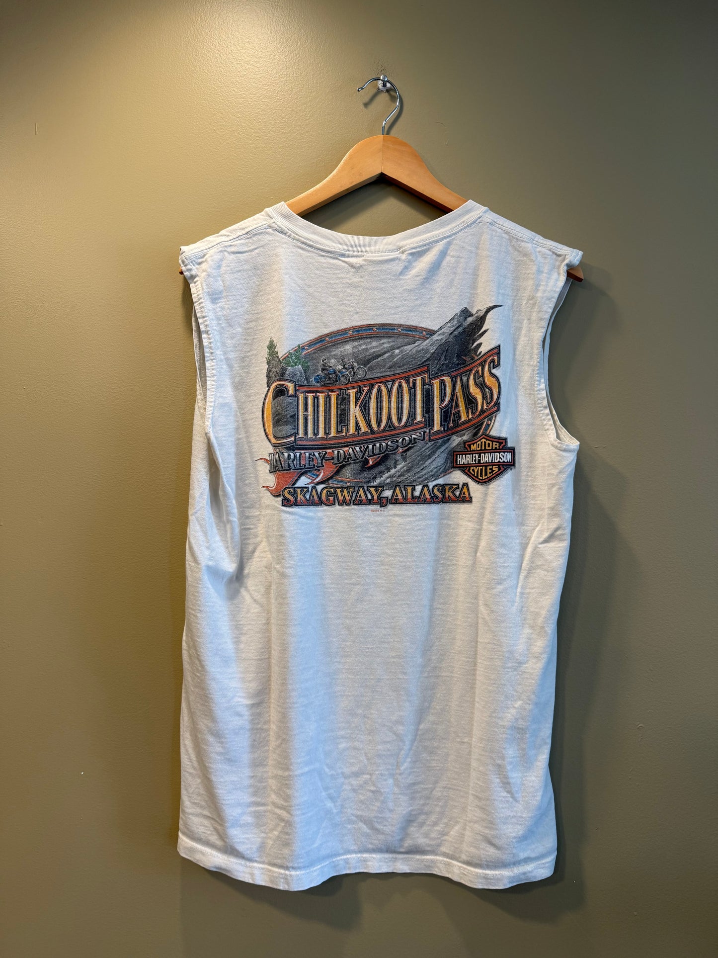 Vintage Harley Davidson Alaska White Flames Cutoff Tank Top- M