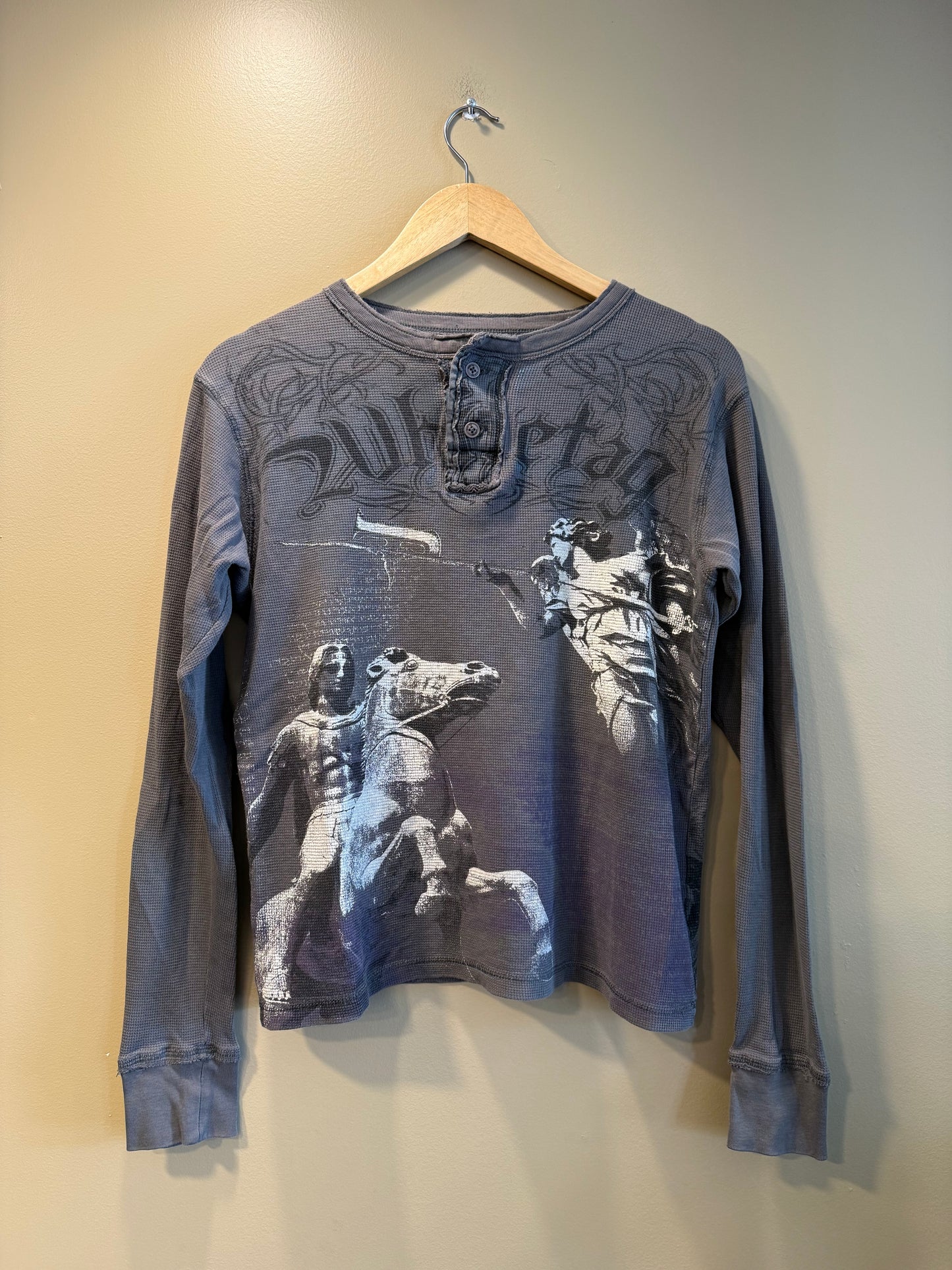 Vintage WhiteTag Gothic Thermal Gray Long Sleeve T-Shirt- S