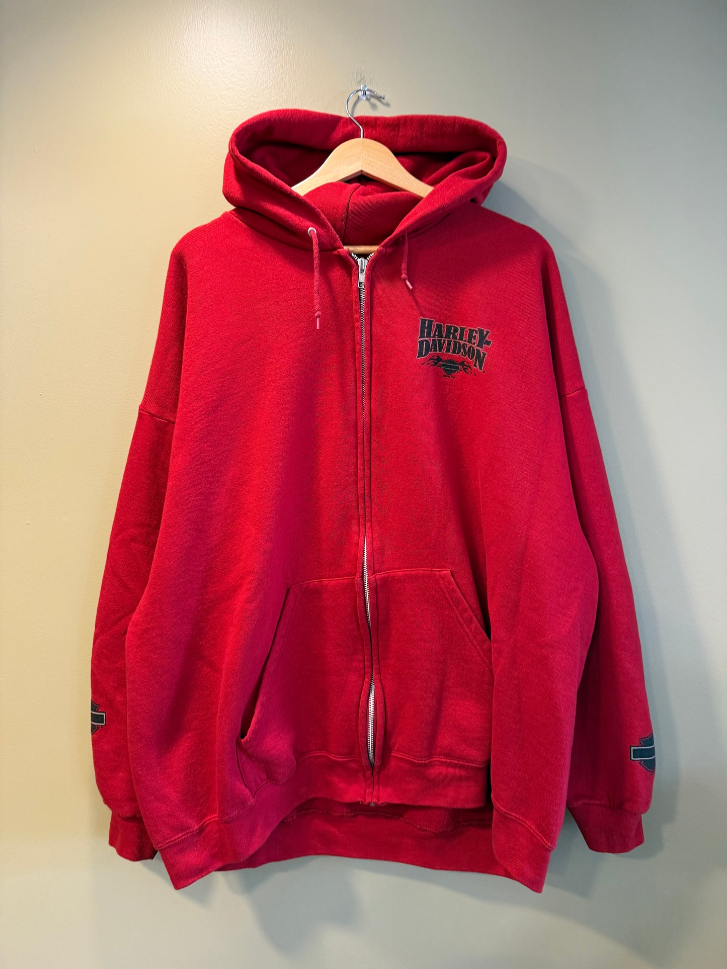 Vintage Harley Davidson Red Zip-Up Hoodie Sweatshirt- XL