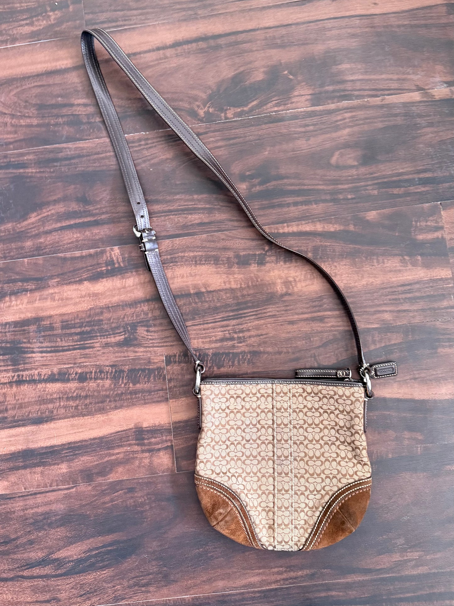 Vintage Y2K Coach Signature Brown Suede & Canvas Crossbody Bag