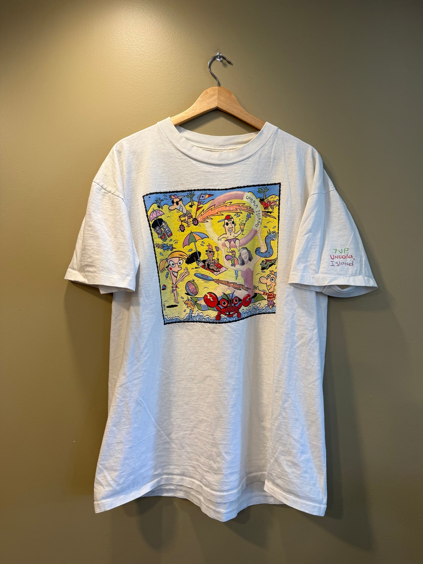 Vintage 7 Up Uncola Island Surfer Art T-Shirt- XL