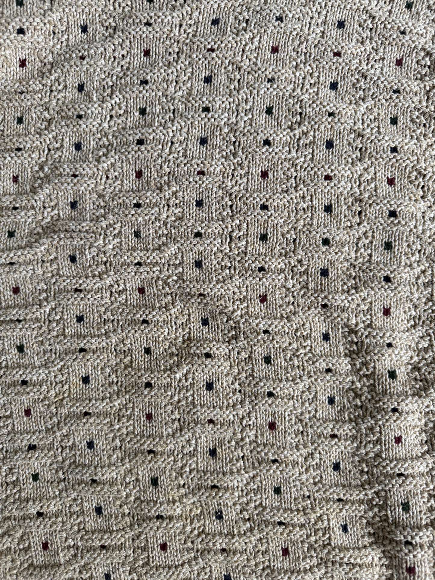 Vintage White & Multi-Color Speckle-Knit Cotton Sweater- XL