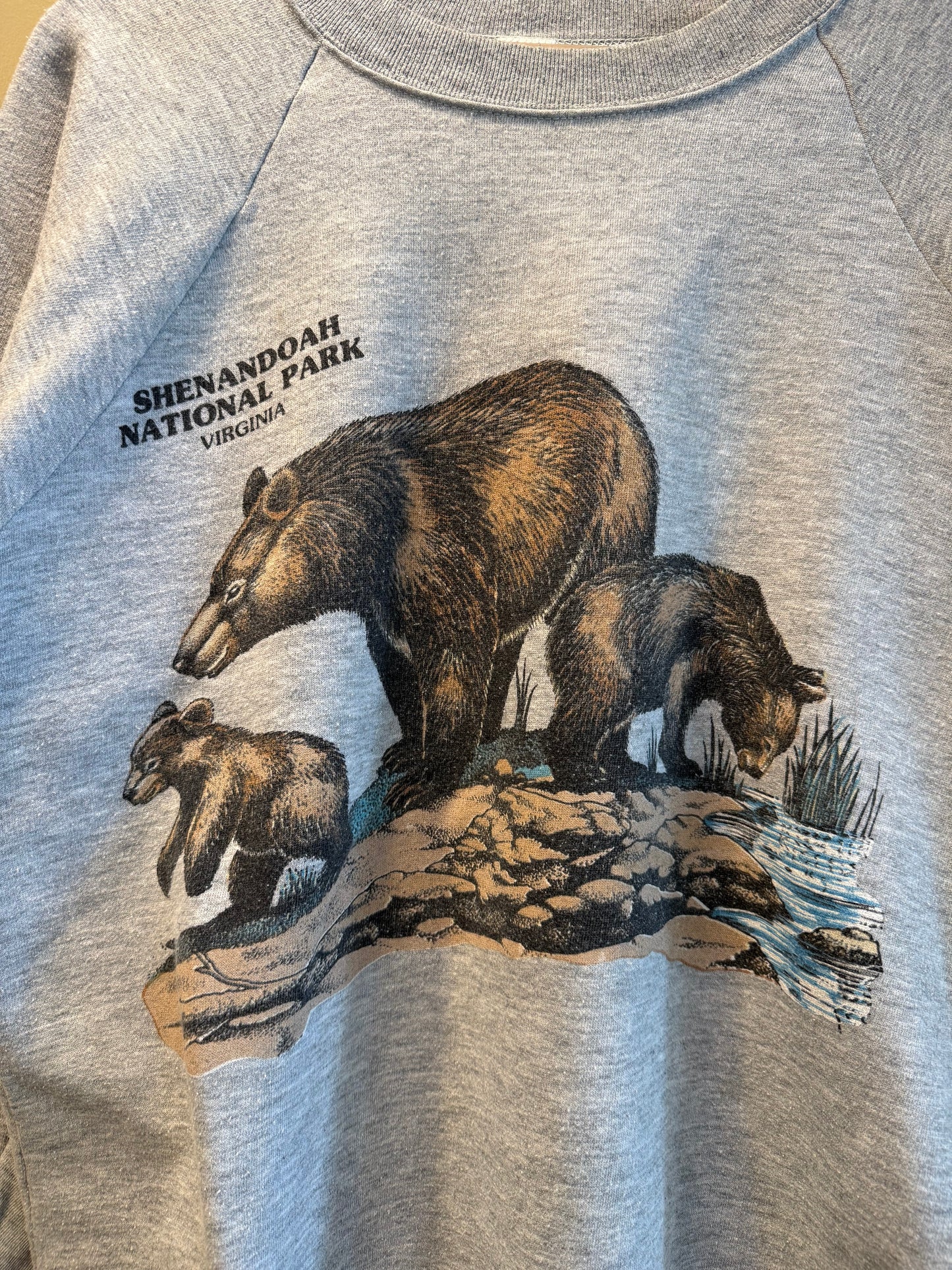 Vintage Brown Bear Nature Shenandoah National Park Virginia Crewneck Sweatshirt- L